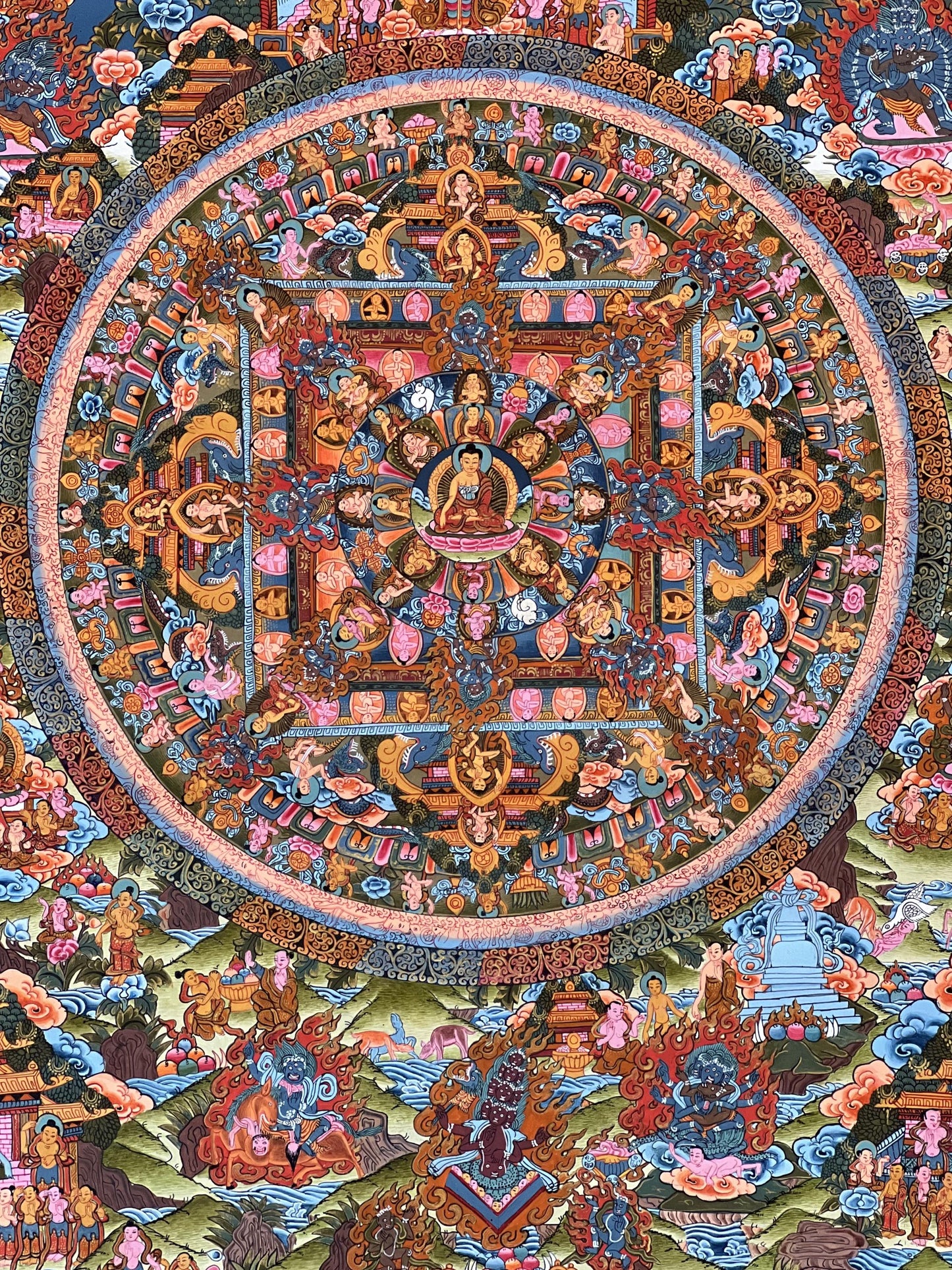 Hand-Painted Buddha Life Mandala Thangka – Tibetan Art