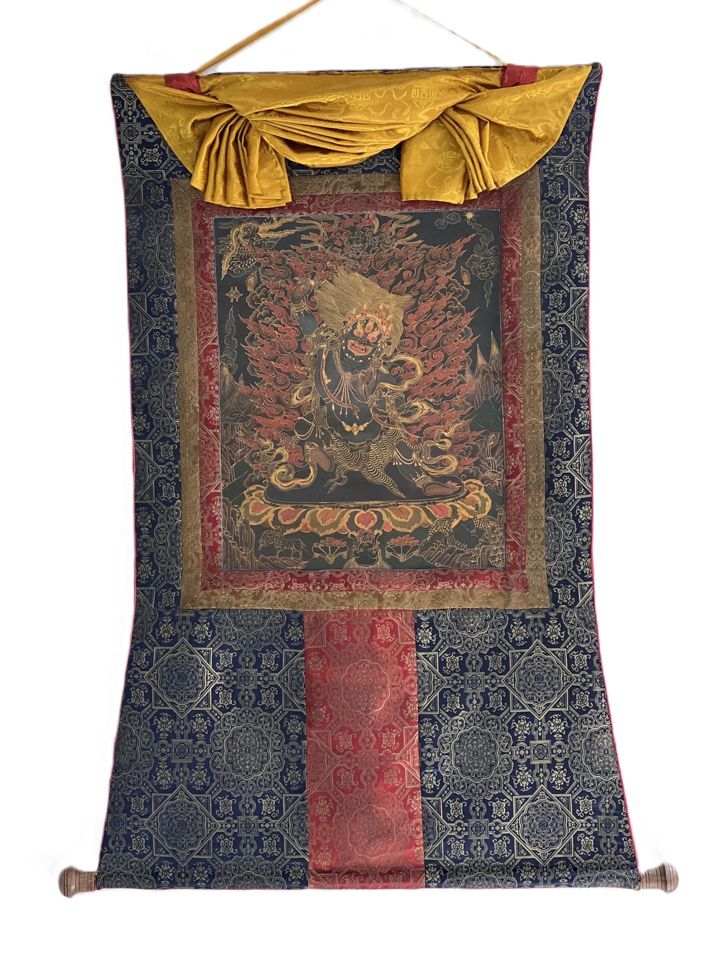 Hand-Painted Vajrapani Tibetan Thangka | Buddhist Protector Art