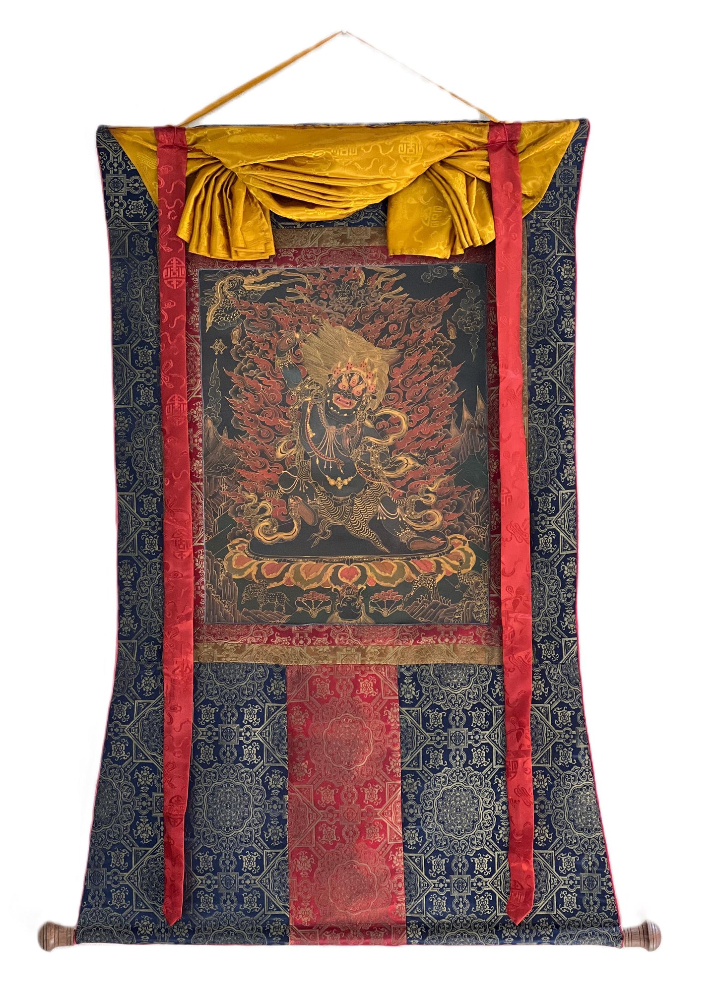 Hand-Painted Vajrapani Tibetan Thangka | Buddhist Protector Art
