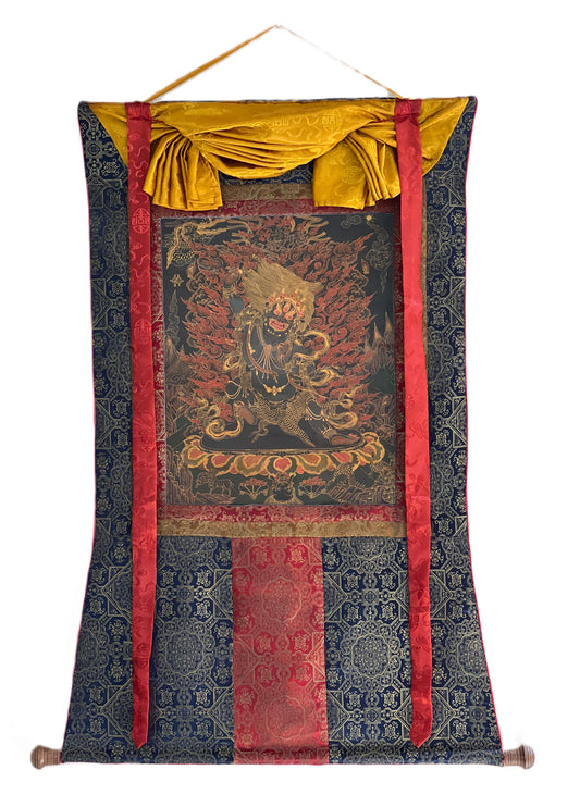 Hand-Painted Vajrapani Tibetan Thangka | Buddhist Protector Art