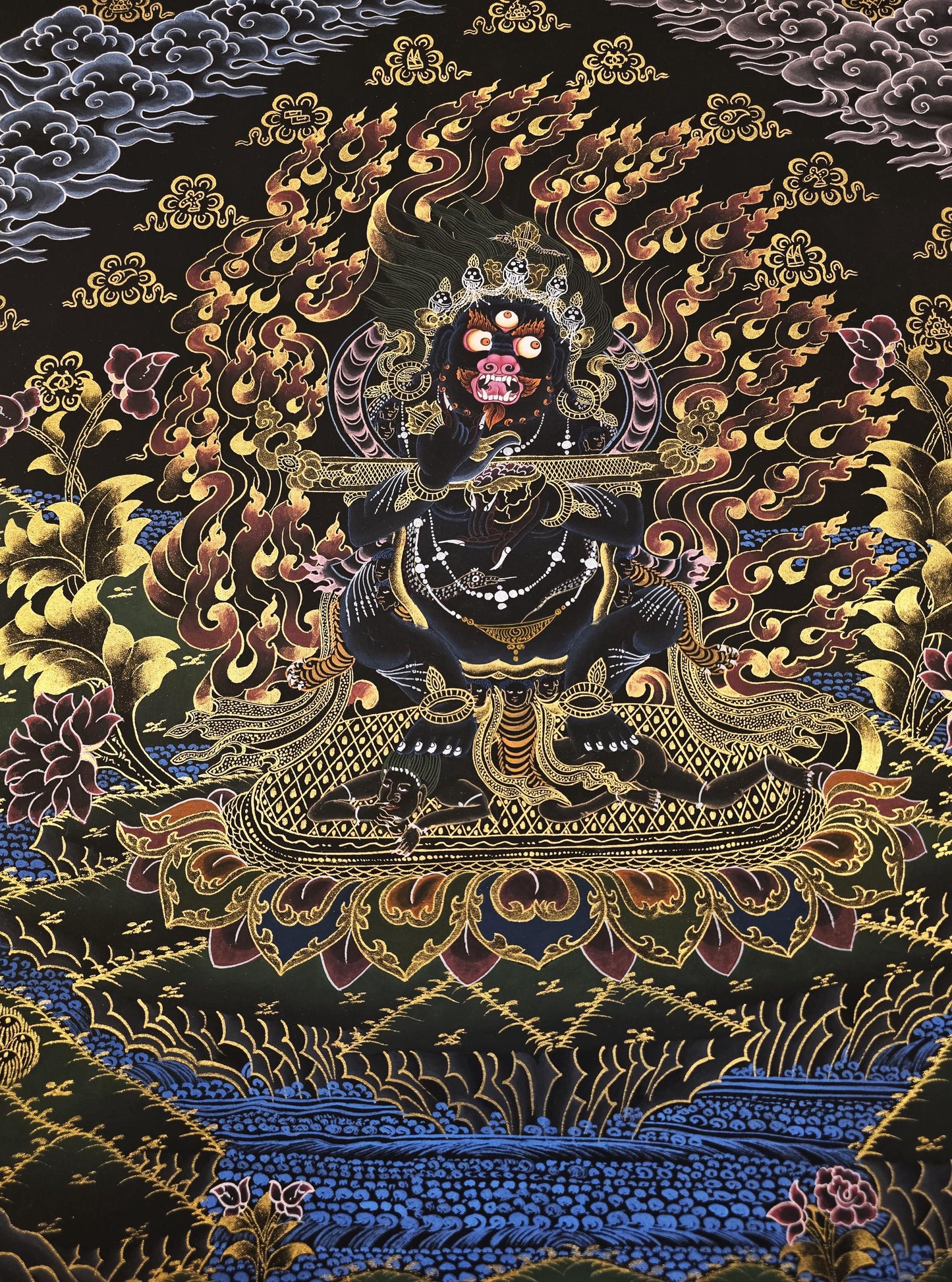 Black Mahakala Thangka | Hand-Painted Wrathful Deity Art, Nepal