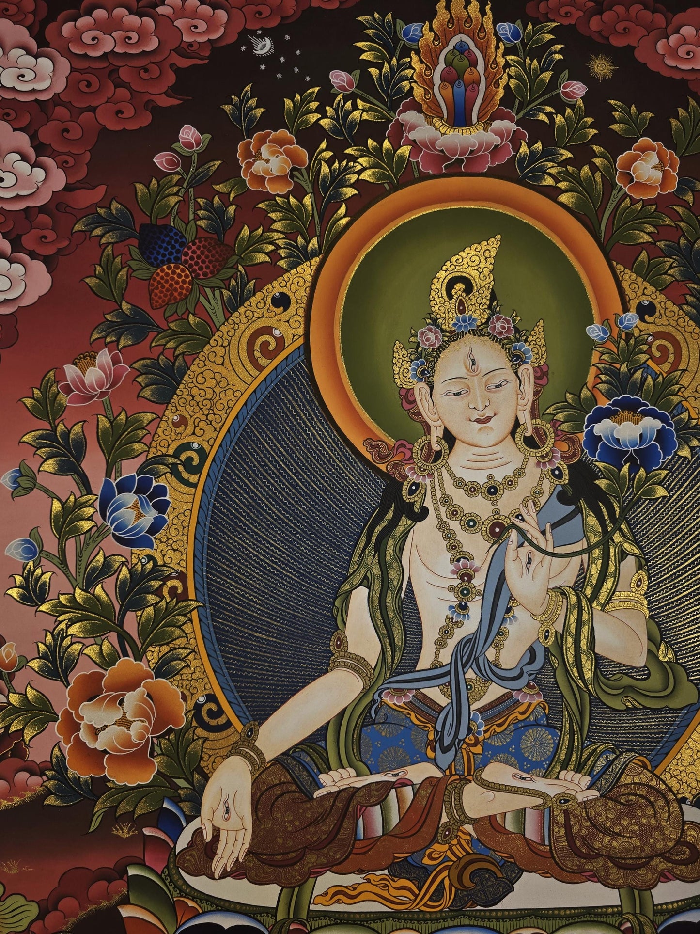 Original Hand-Painted White Tara Tibetan Thangka | Goddess of Longevity, Compassion & Healing | Buddhist Wall Art