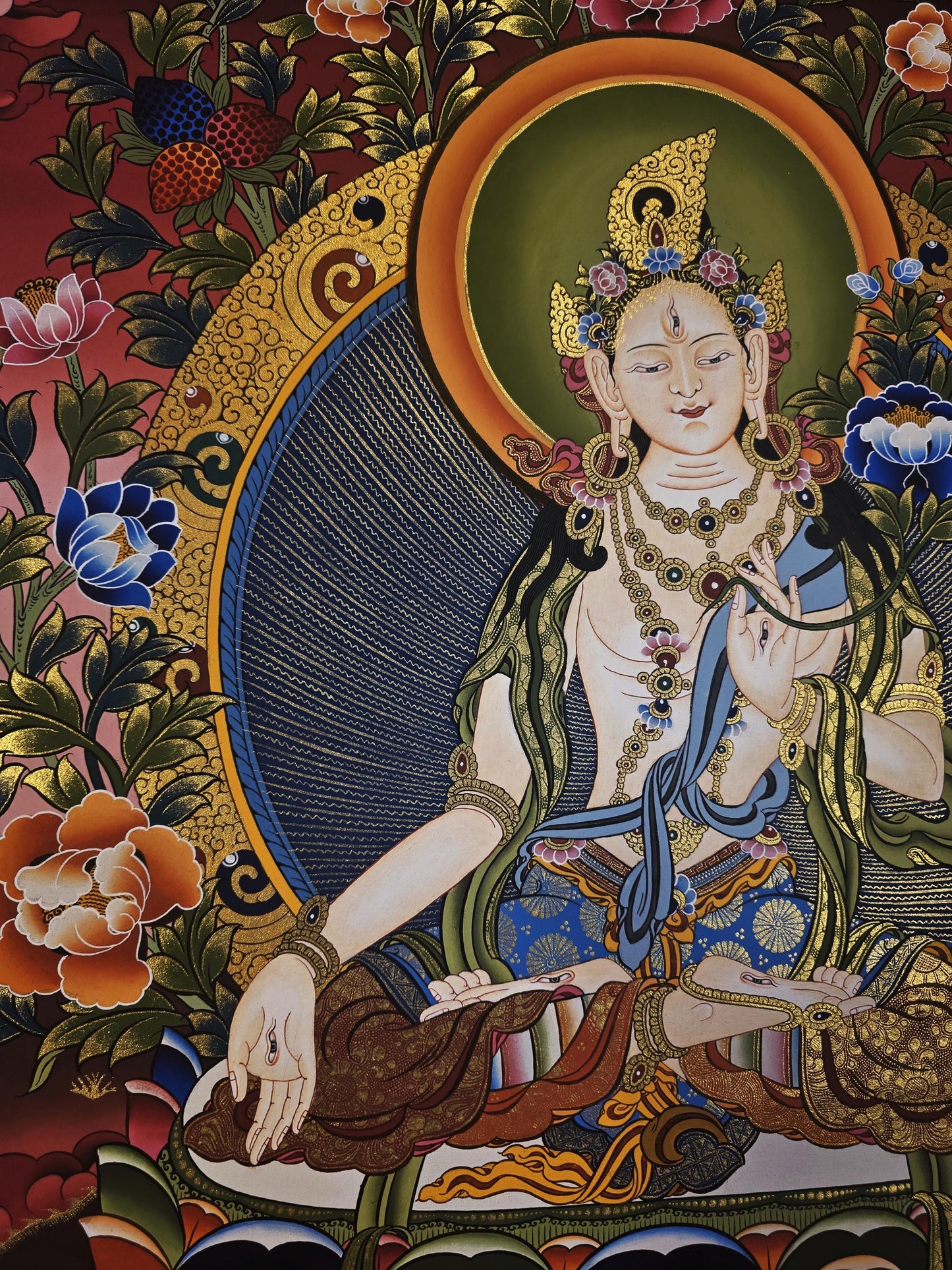 Original Hand-Painted White Tara Tibetan Thangka | Goddess of Longevity, Compassion & Healing | Buddhist Wall Art
