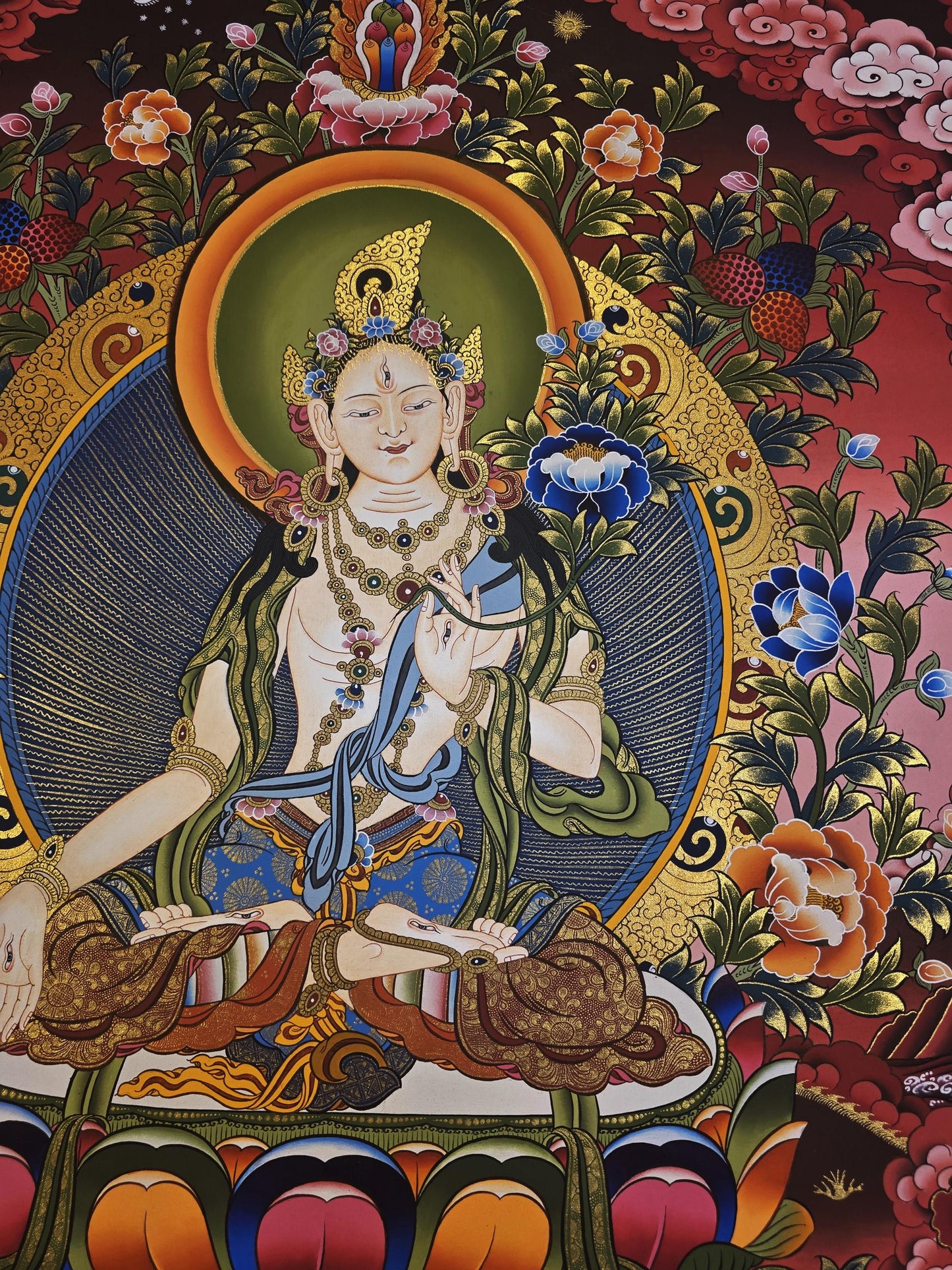 Original Hand-Painted White Tara Tibetan Thangka | Goddess of Longevity, Compassion & Healing | Buddhist Wall Art