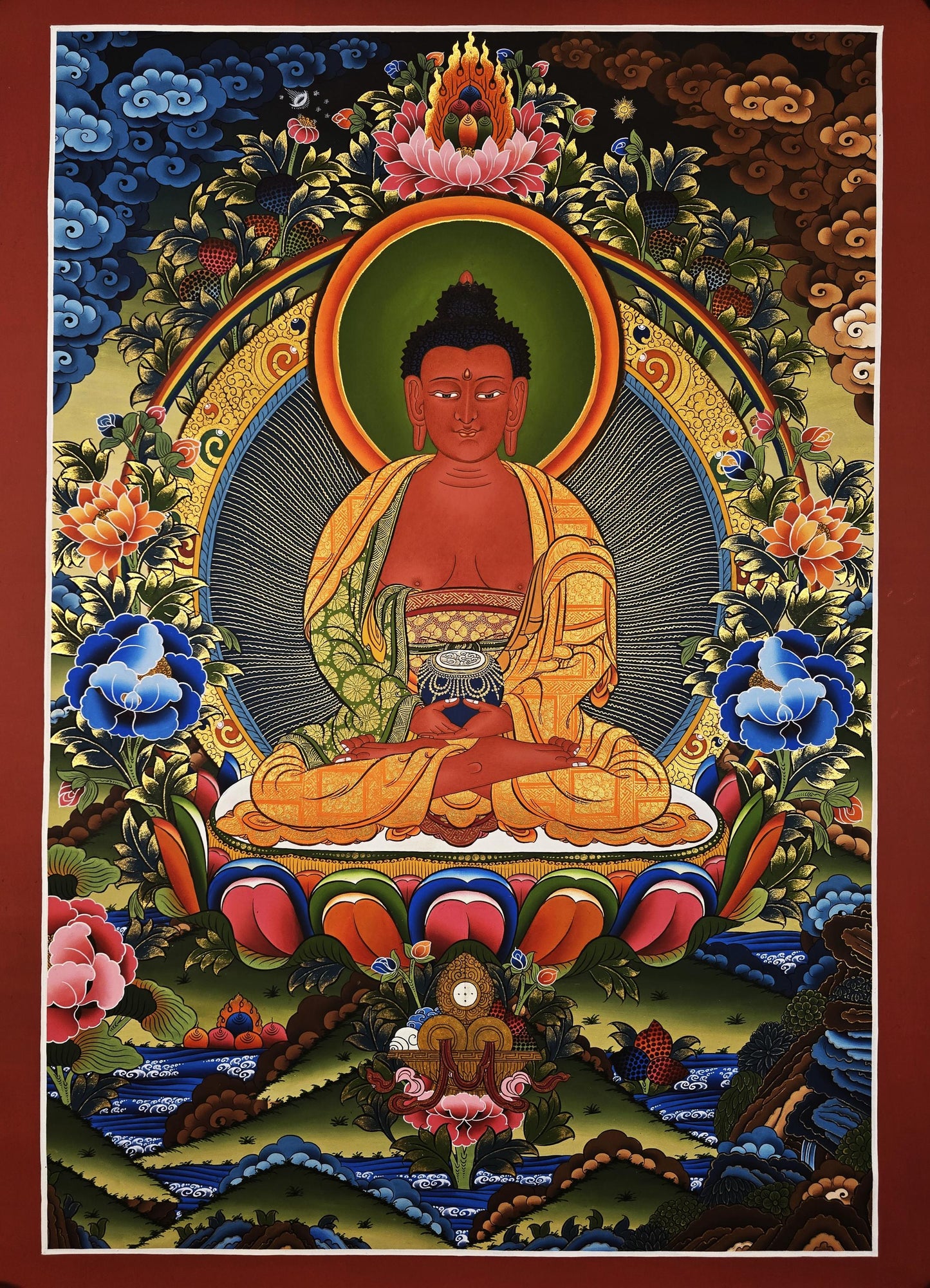 Original Hand-Painted Amitabha Buddha Thangka | Buddha of Infinite Light and Longevity | Tibetan Sacred Art