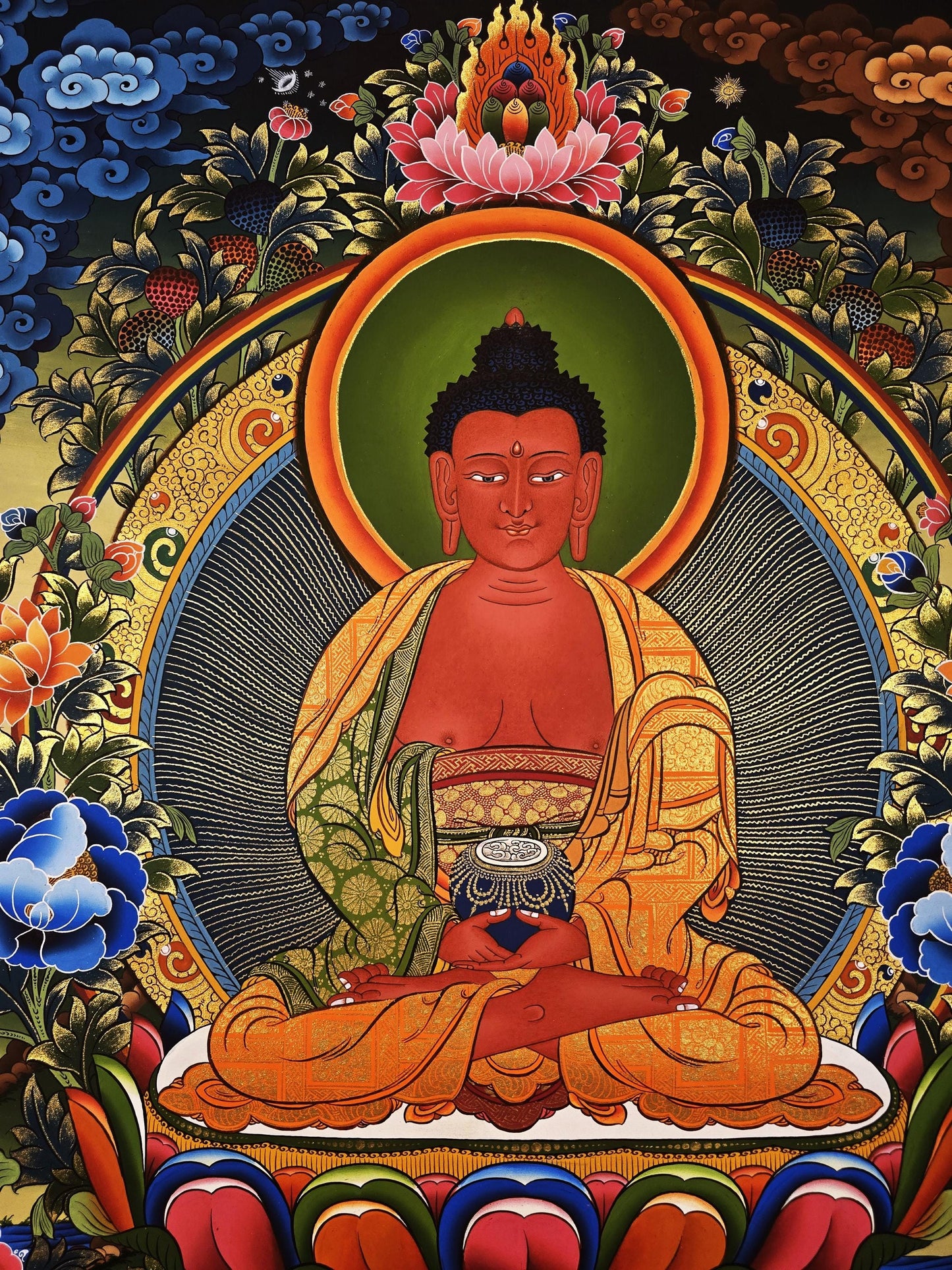 Original Hand-Painted Amitabha Buddha Thangka | Buddha of Infinite Light and Longevity | Tibetan Sacred Art