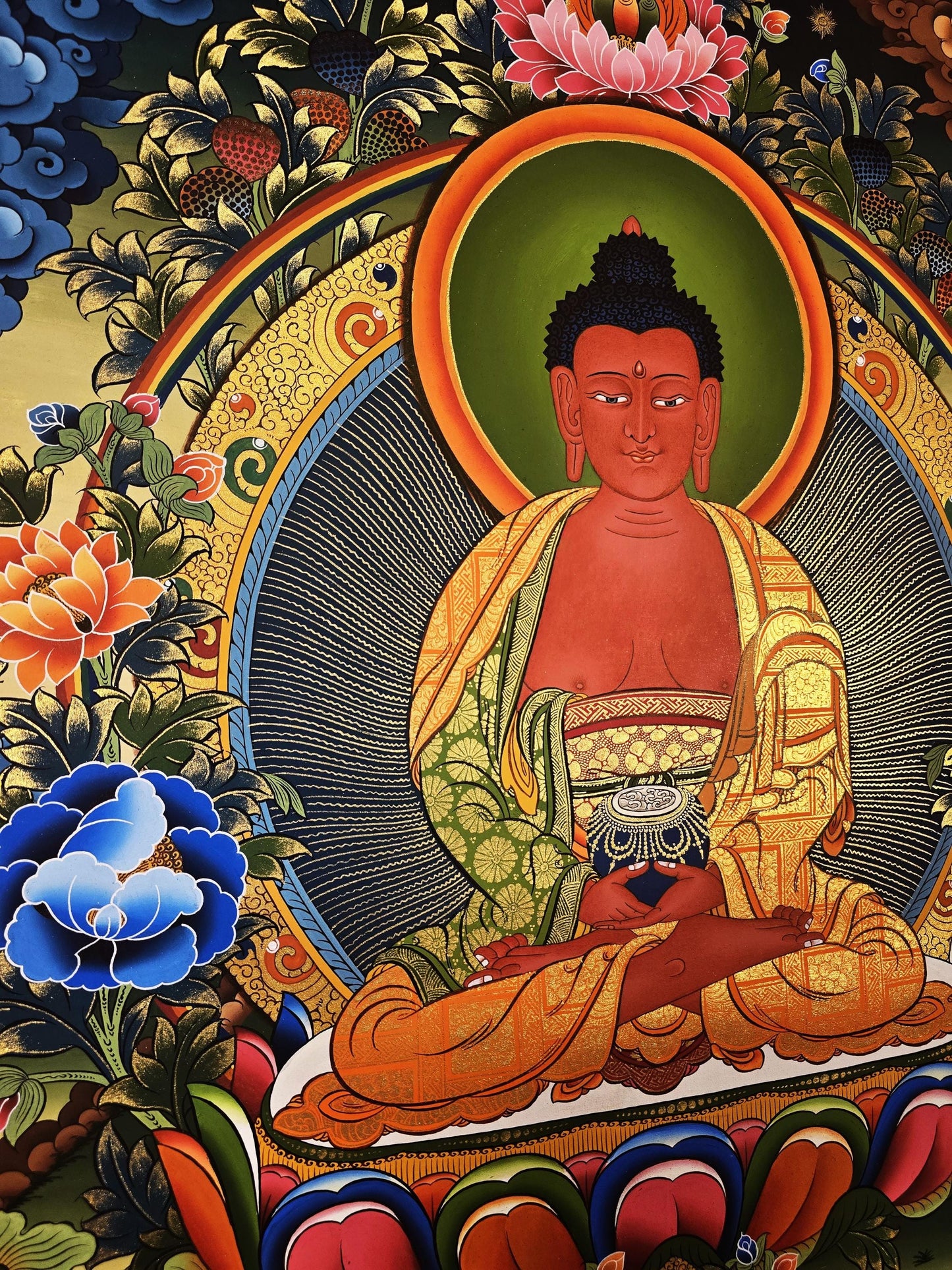 Hand-Painted Shakyamuni Buddha Thangka, Tibetan Buddhist Art on Cotton Canvas (20x30 in)