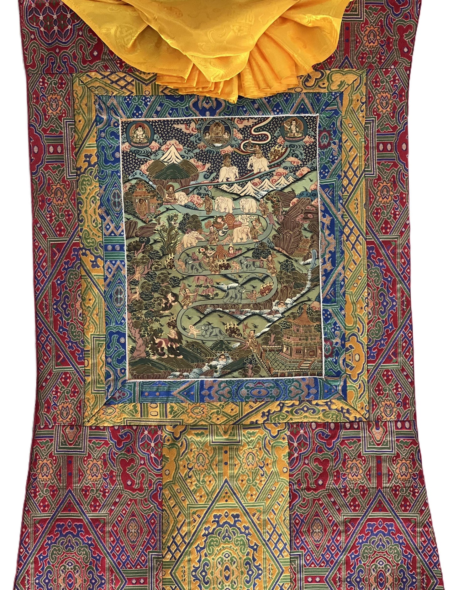 Hand-Painted Samatha Meditation Thangka, Tibetan Buddhist Art with Silk Brocade