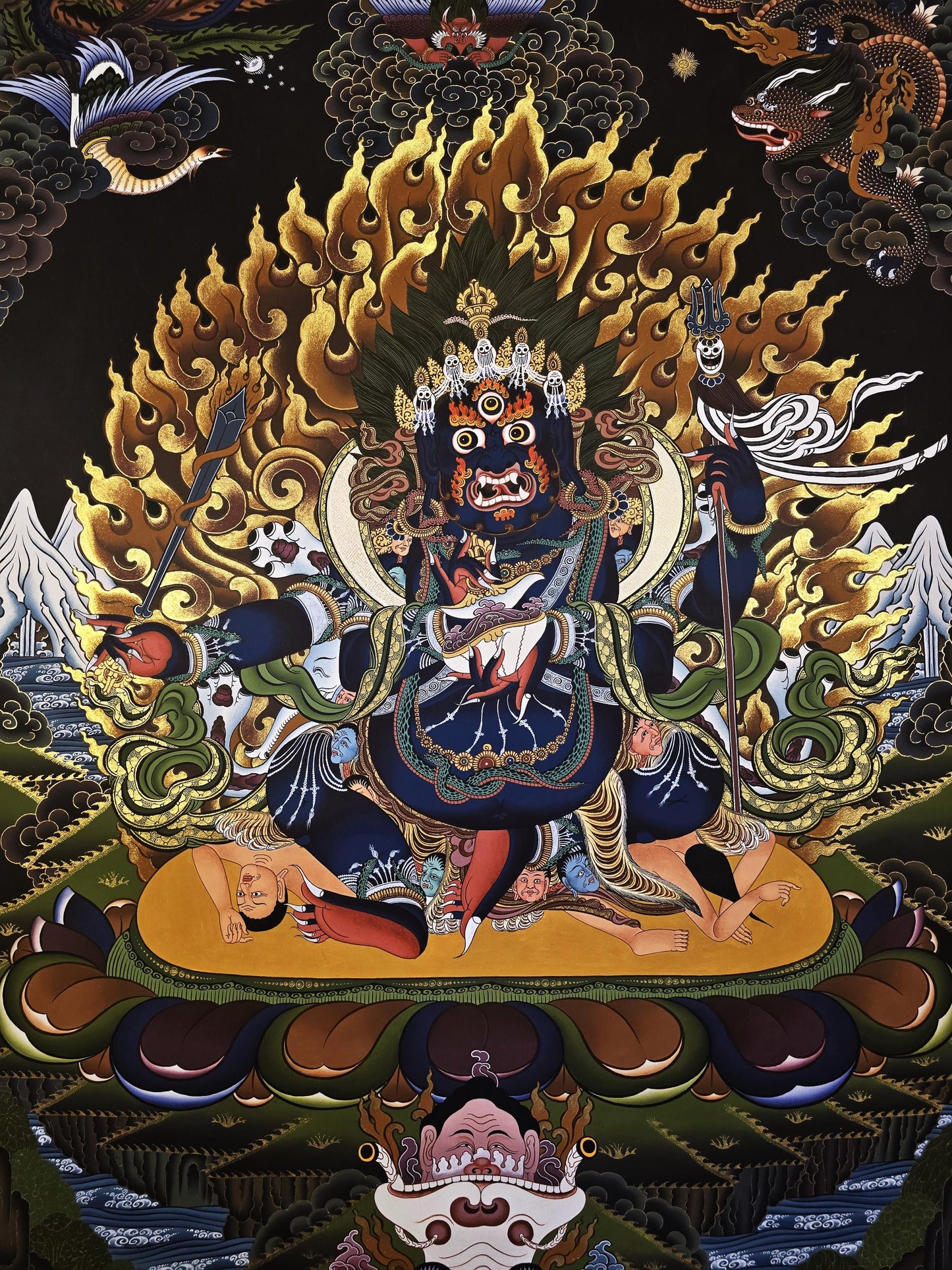 Hand-Painted Mahakala Thangka | Tibetan Buddhist Protector Art