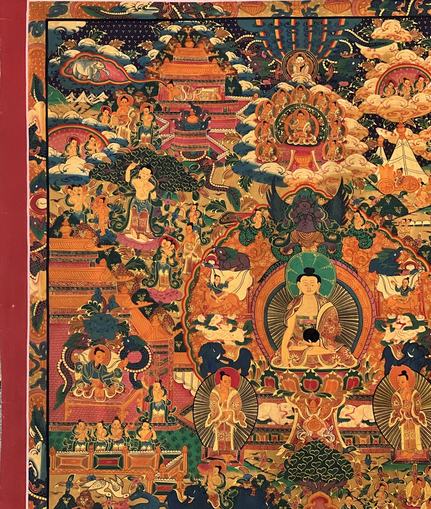 Hand-Painted Buddha Life Story Thangka | Shakyamuni Buddha Sacred Art | Tibetan Painting