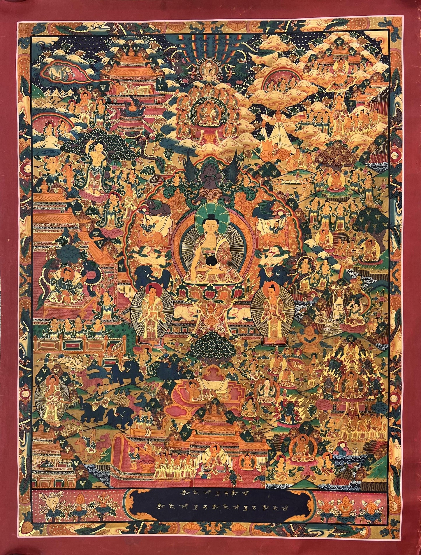 Hand-Painted Buddha Life Story Thangka | Shakyamuni Buddha Sacred Art | Tibetan Painting