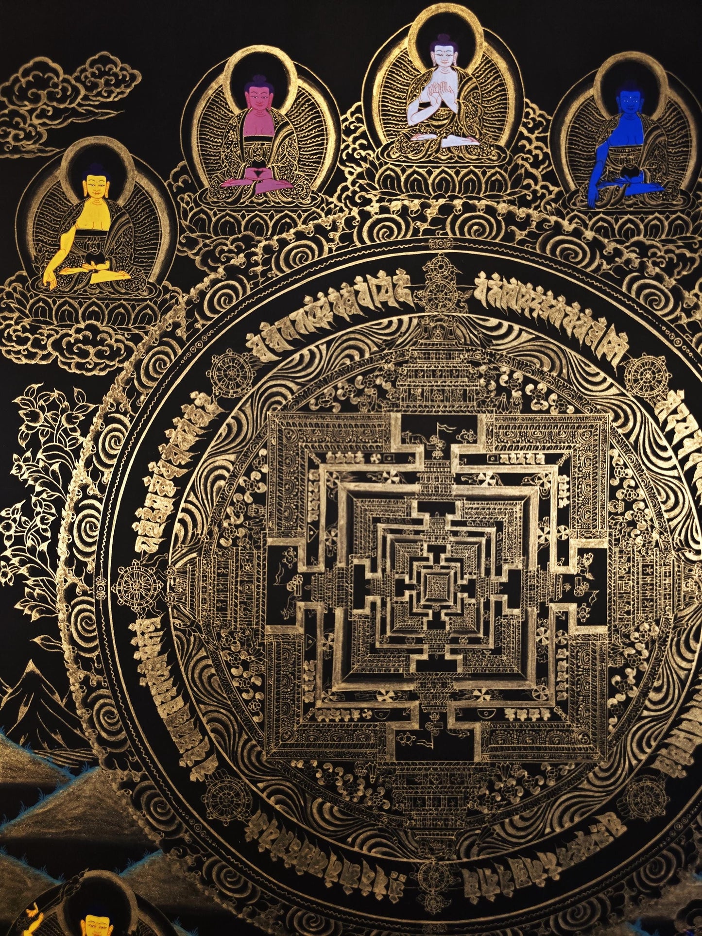 Hand-Painted Kalachakra Mandala Thangka, Tibetan Buddhist Art