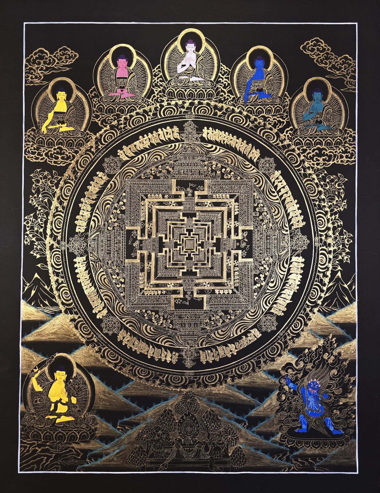 Hand-Painted Kalachakra Mandala Thangka, Tibetan Buddhist Art