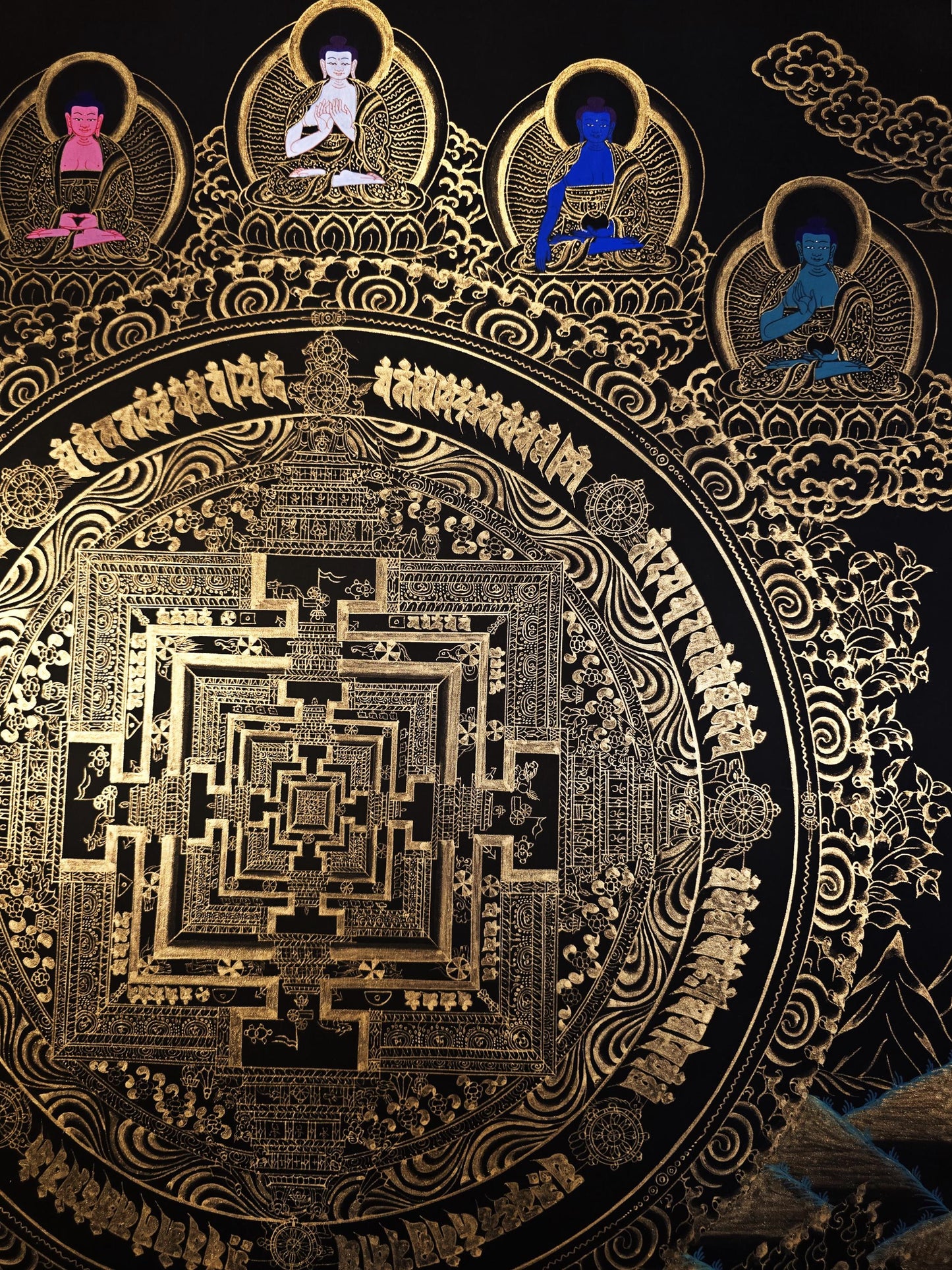 Hand-Painted Kalachakra Mandala Thangka, Tibetan Buddhist Art