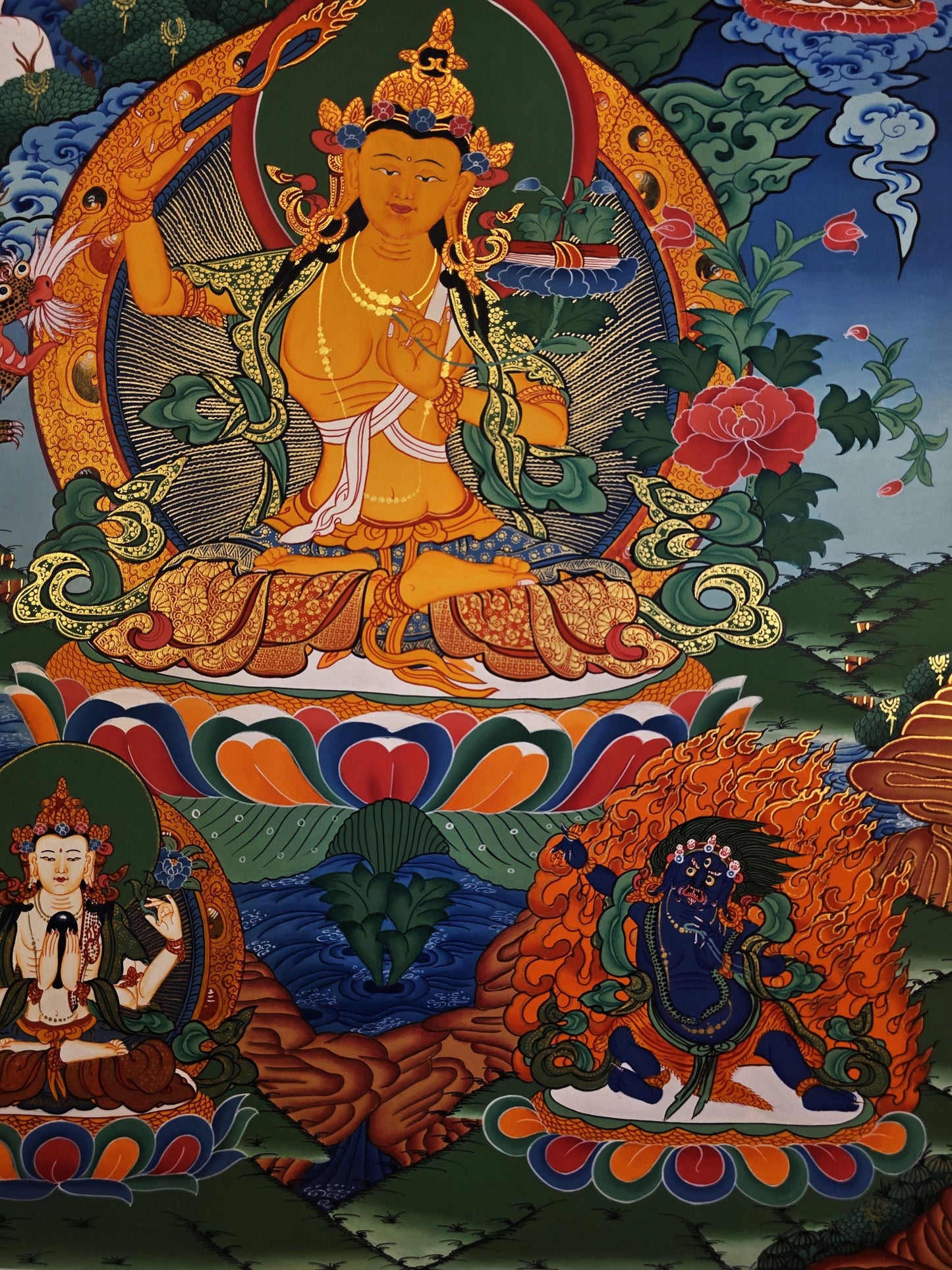 Hand-Painted Manjushri Thangka | Tibetan Buddhist Wall Art
