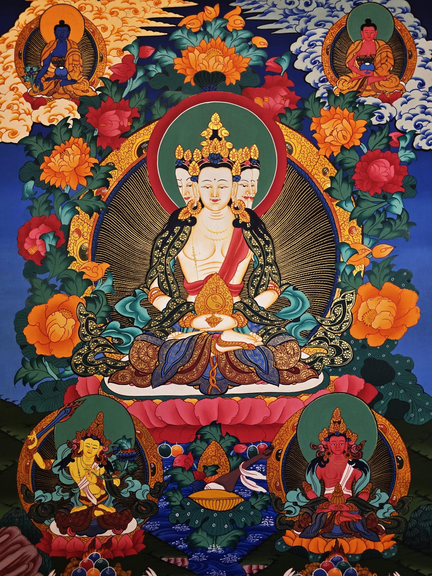 Hand-Painted Vairocana Buddha Thangka | Tibetan Meditation Art