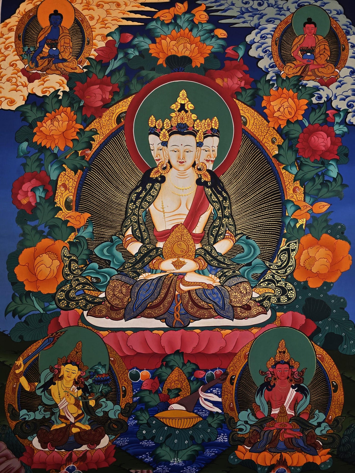 Hand-Painted Vairocana Buddha Thangka | Tibetan Meditation Art