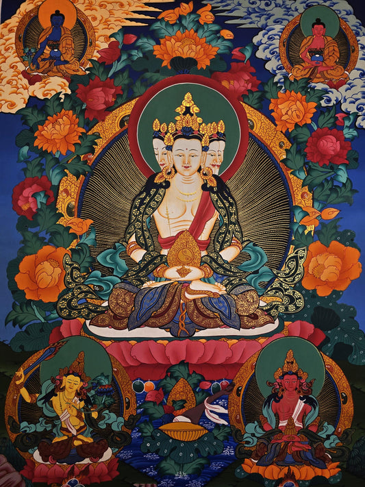 Hand-Painted Vairocana Buddha Thangka | Tibetan Meditation Art