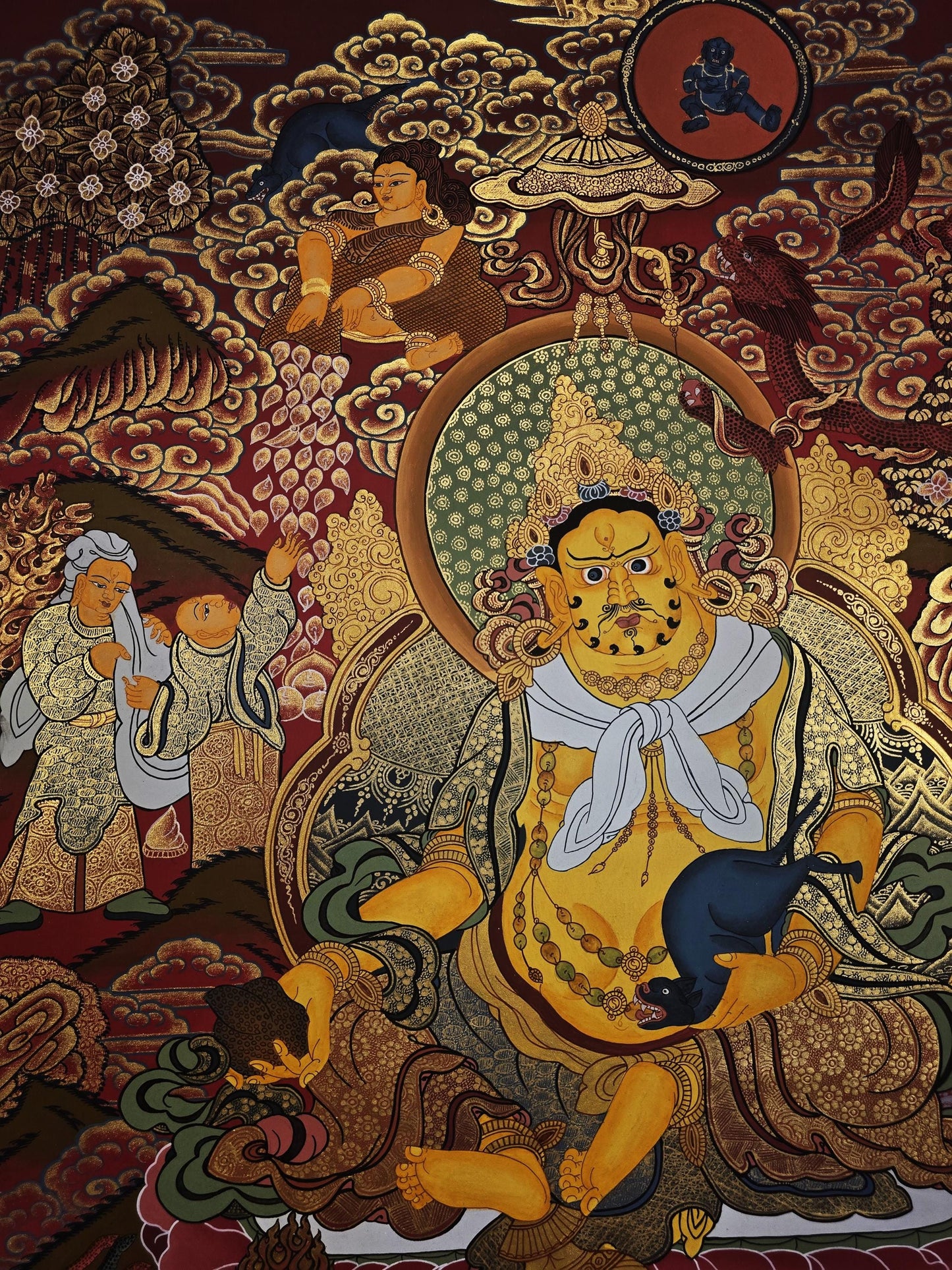 Yellow Jambhala Thangka | Hand-Painted Tibetan God of Wealth Art