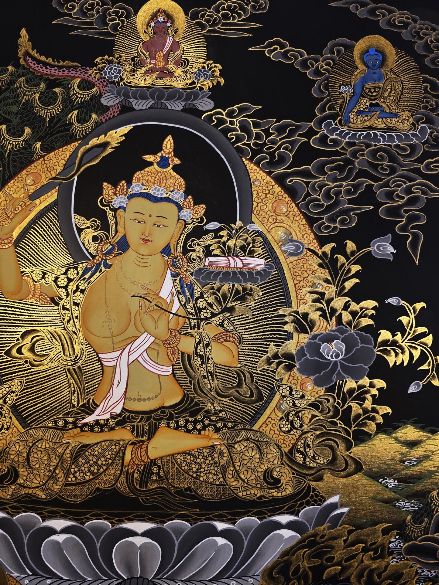 Hand-Painted Manjushri Thangka | Tibetan Buddhist Art | Wisdom Bodhisattva | Spiritual Decor |  Gift for Meditation & Mindfulness