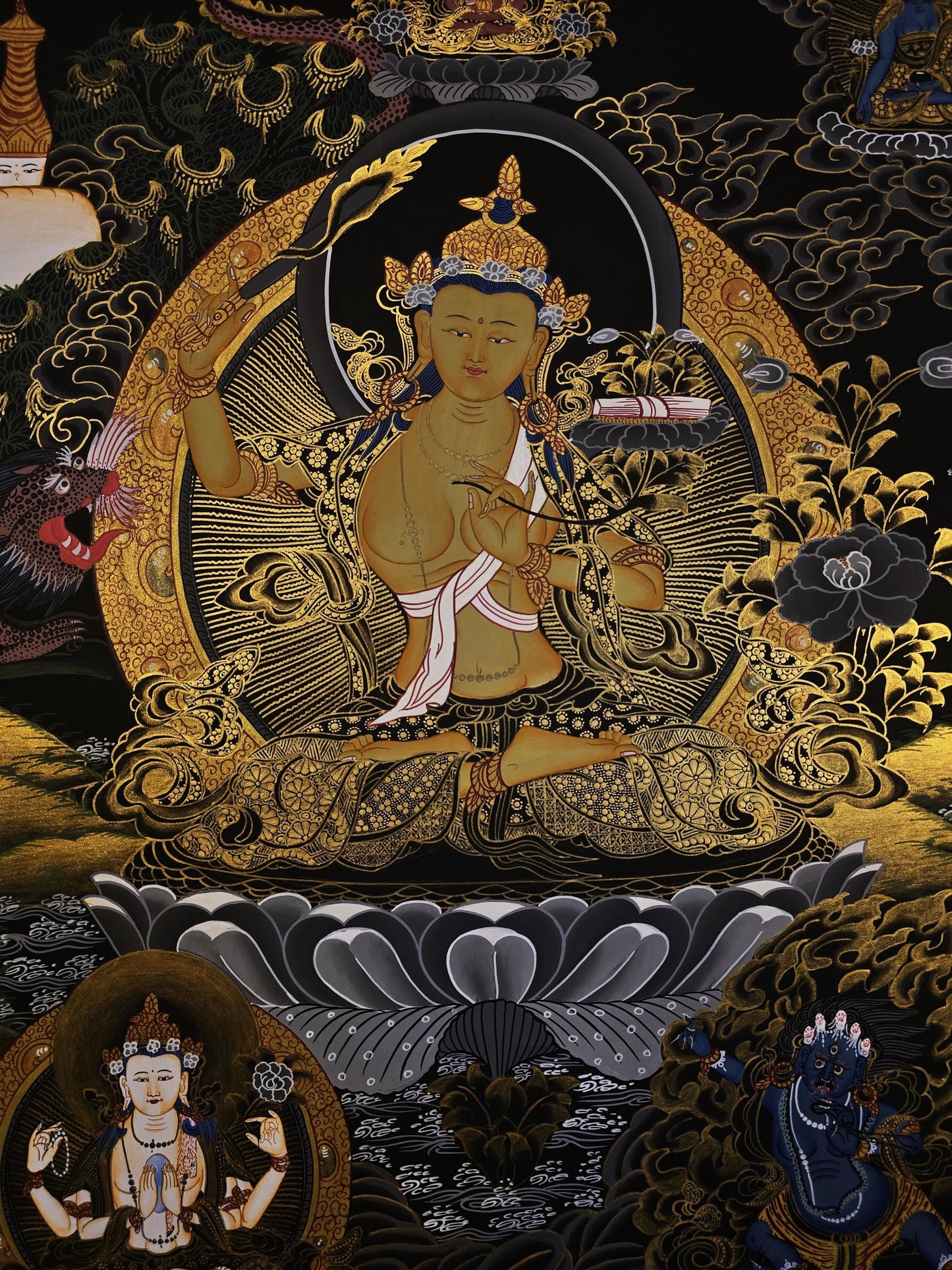 Hand-Painted Manjushri Thangka | Tibetan Buddhist Art | Wisdom Bodhisattva | Spiritual Decor |  Gift for Meditation & Mindfulness