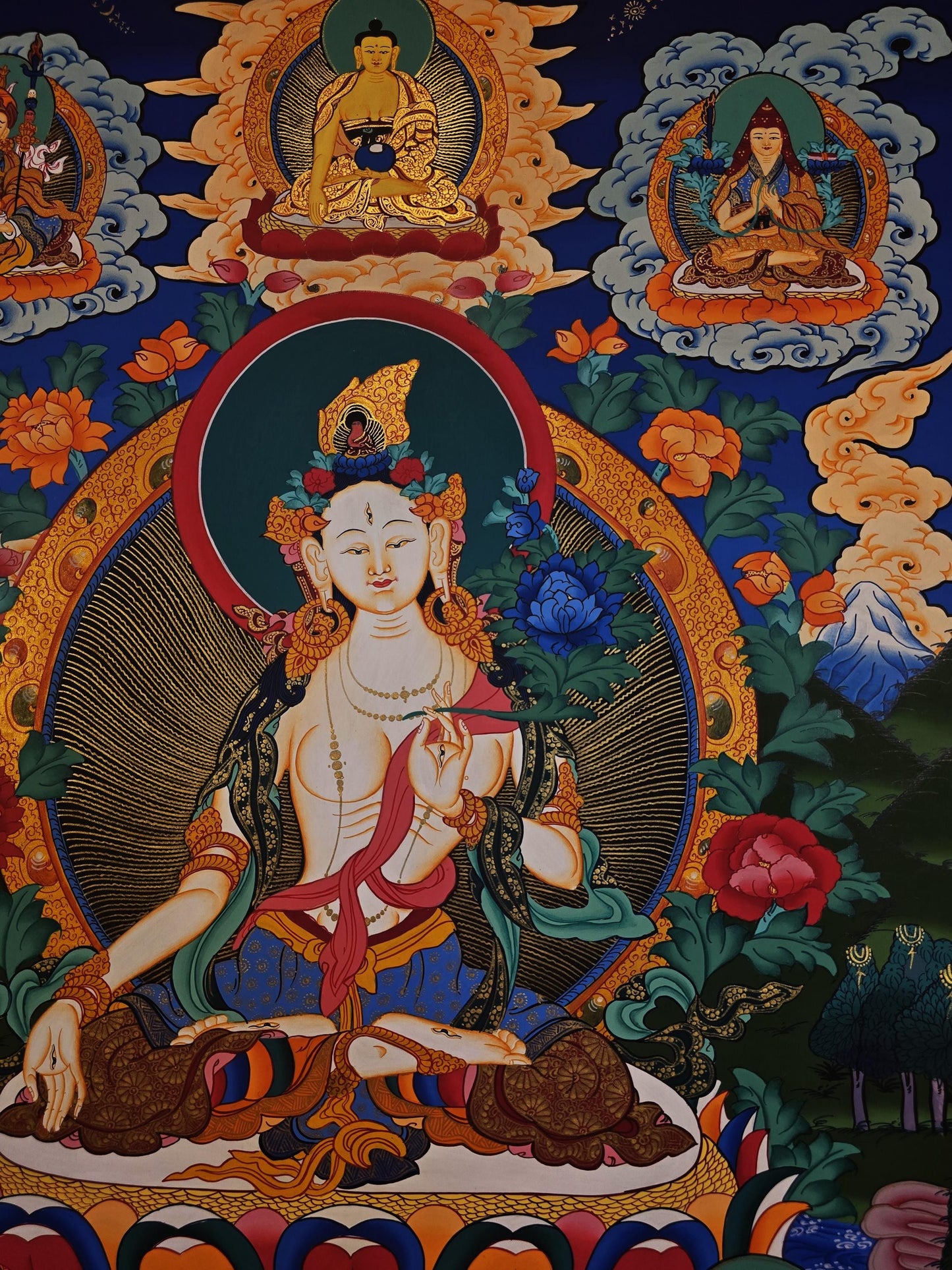 Hand-Painted White Tara Thangka | Nepali Buddhist Wall Art