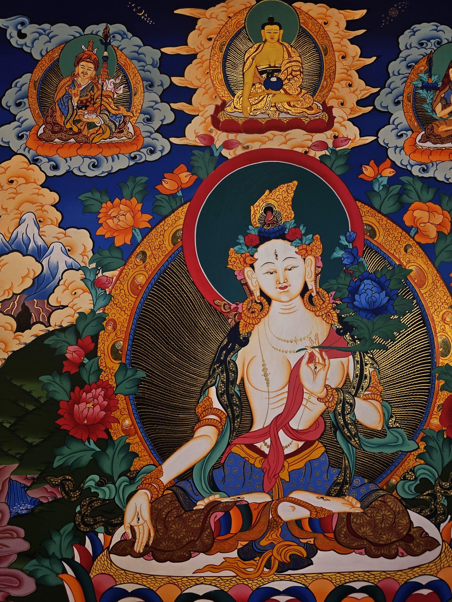 Hand-Painted White Tara Thangka | Nepali Buddhist Wall Art