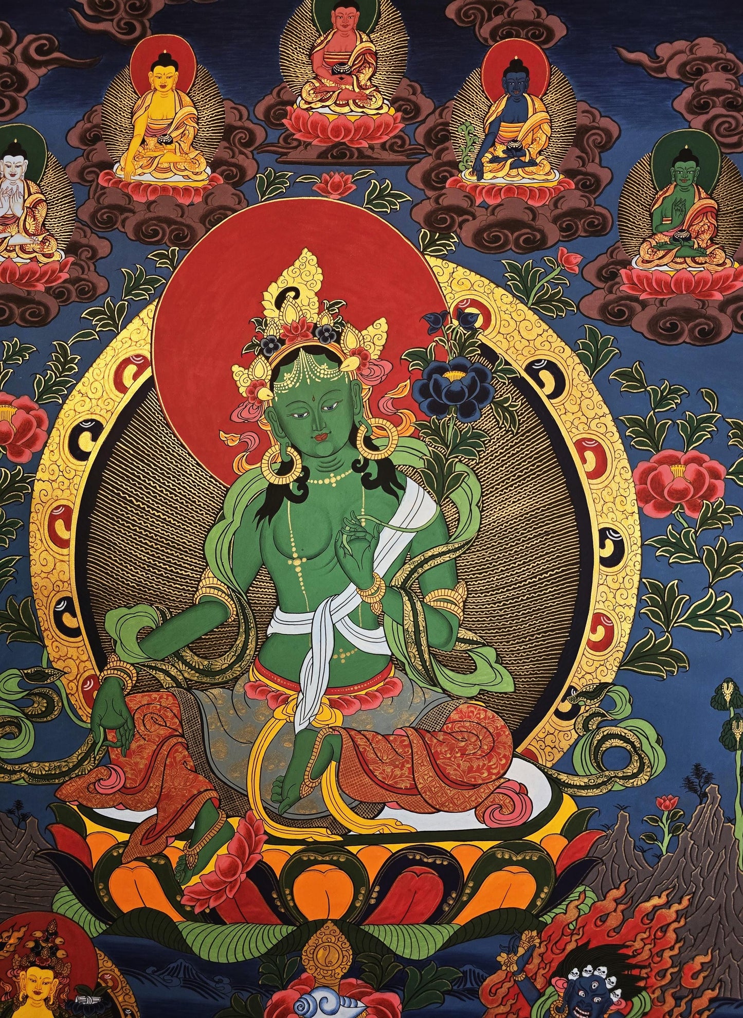 Hand-Painted Green Tara Thangka | Tibetan Buddhist Art, Goddess of Compassion