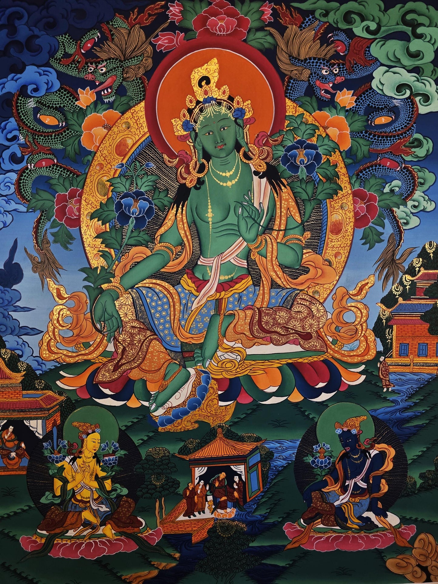 Original Hand-Painted Green Tara Thangka | Tibetan Goddess of Compassion and Protection | Buddhist Art | Masterpiece