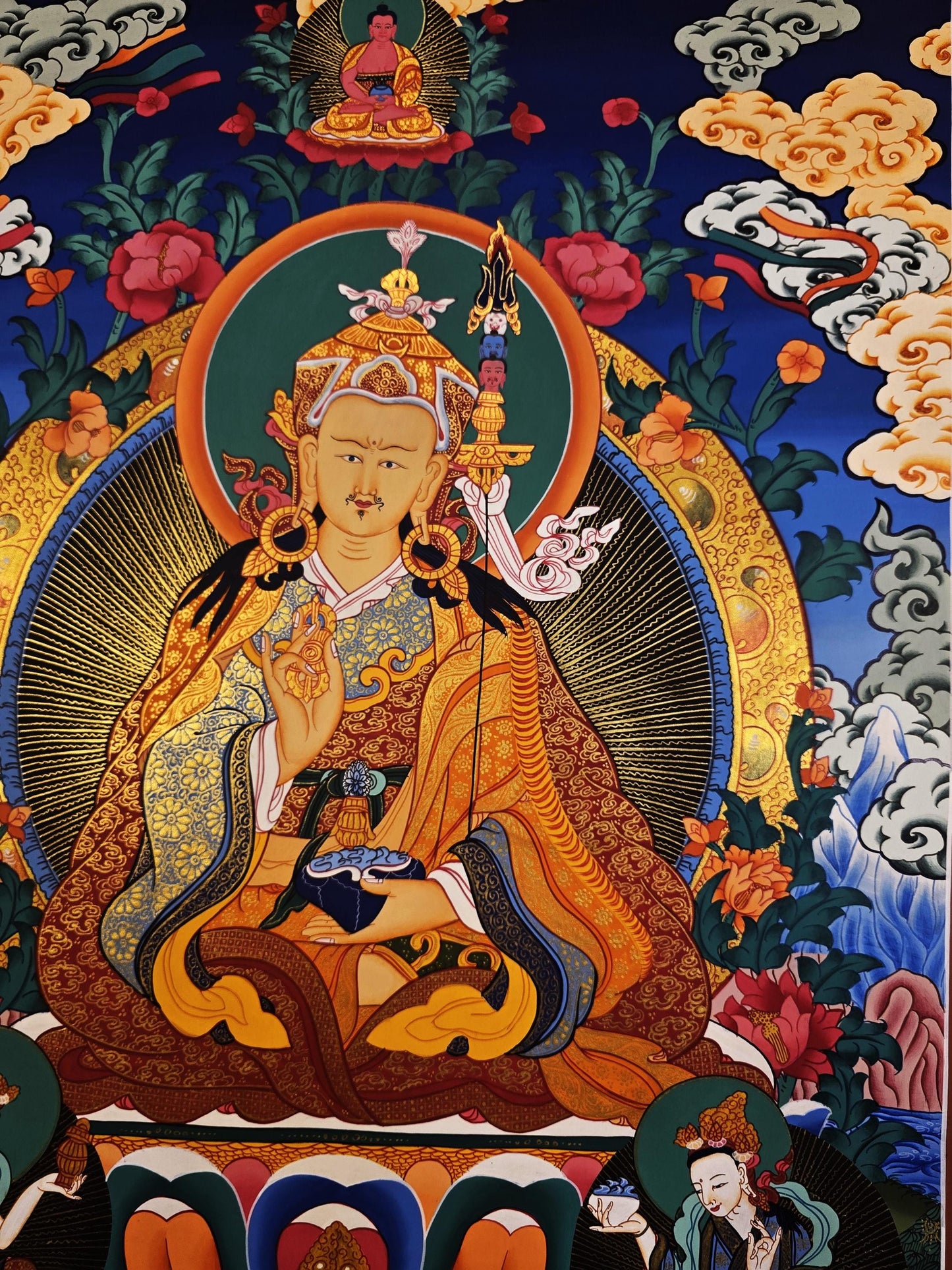 Hand-Painted Guru Rinpoche Thangka | Authentic Padmasambhava Art | Tibetan Meditation Masterpiece Painting
