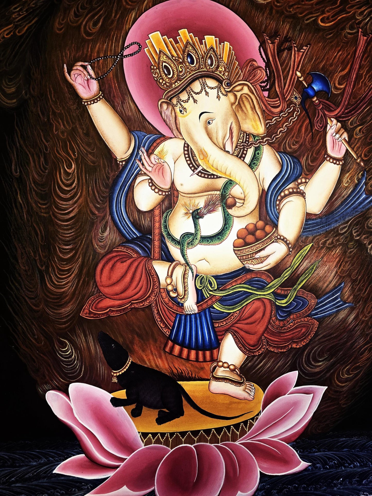 Hand-Painted Lord Ganesha Thangka | Newar Art from Nepal