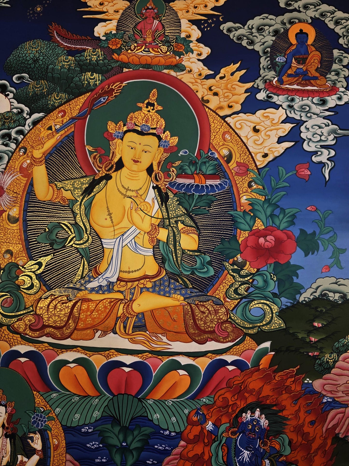 Hand-Painted Manjushri Thangka | Tibetan Buddhist Wisdom Art