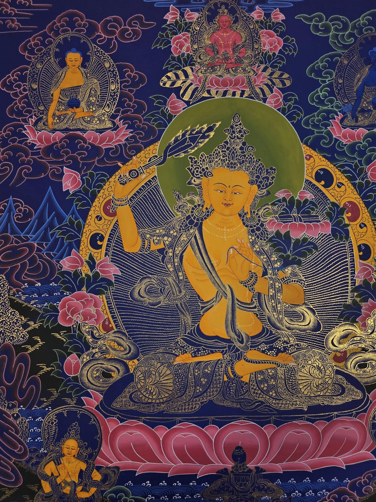 Hand-Painted Manjushri Thangka | Wisdom Bodhisattva, Tibetan Art
