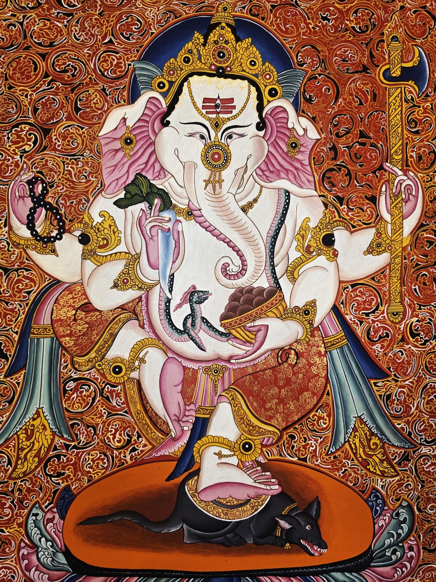 Hand-Painted Lord Ganesha Thangka | Sacred Hindu Art