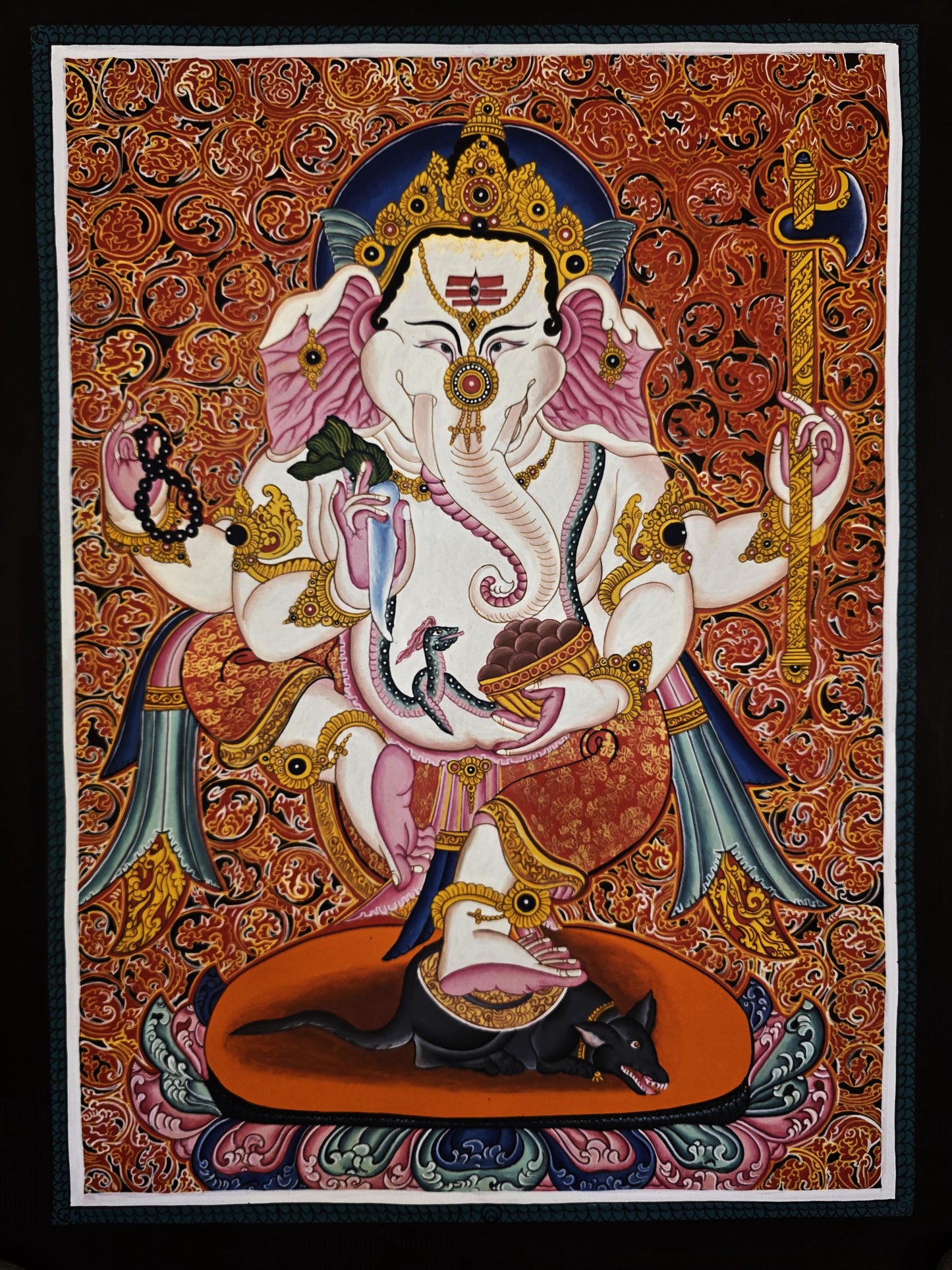 Hand-Painted Lord Ganesha Thangka | Sacred Hindu Art