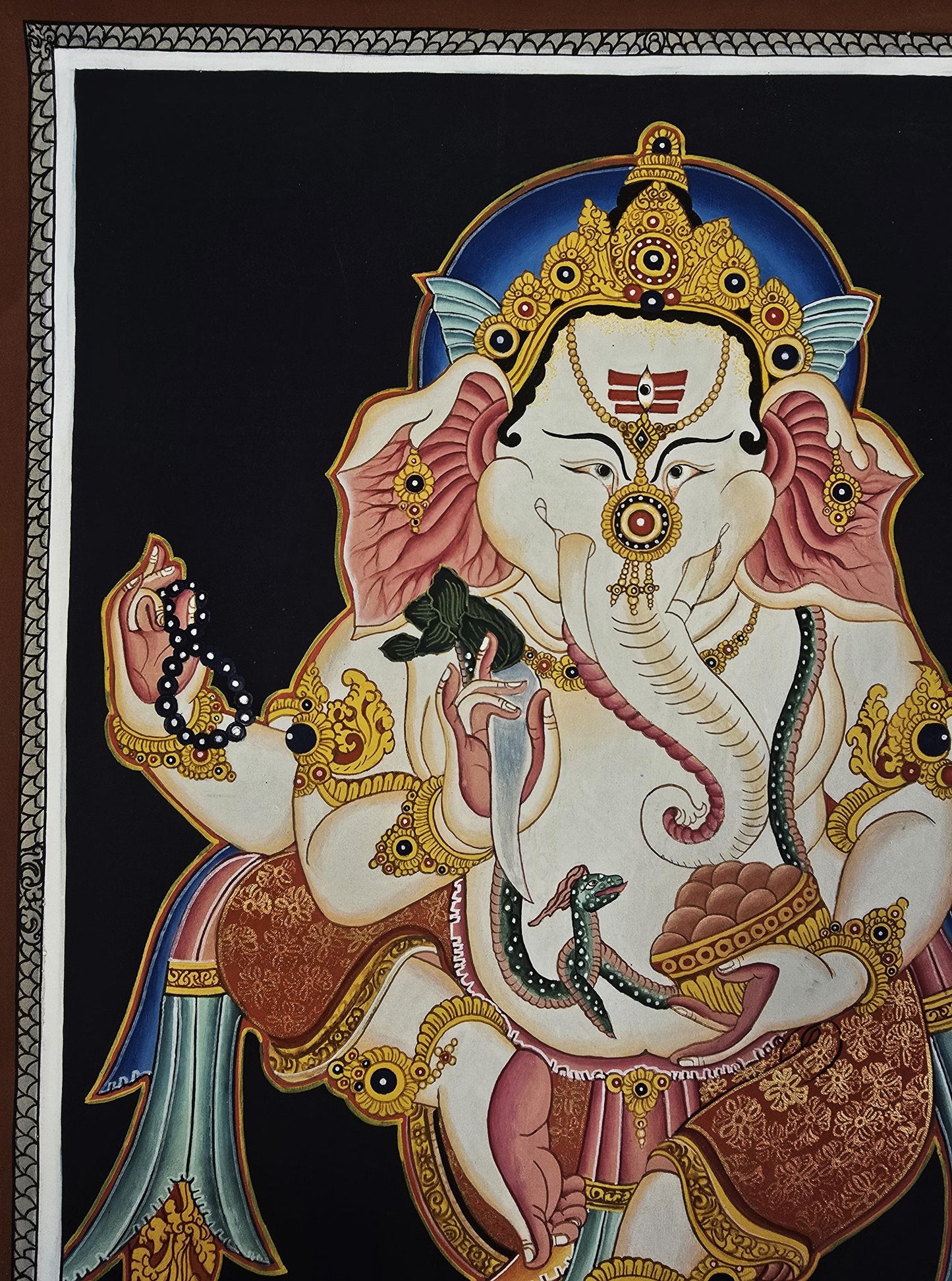 Hand-Painted Ganesha Thangka | Hindu God Art on Cotton Canvas