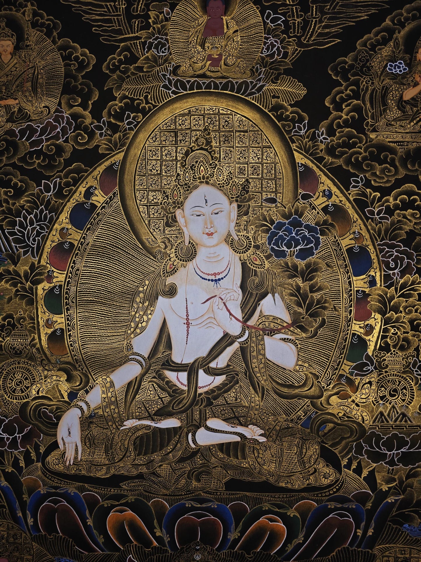 Hand-Painted White Tara Thangka | Tibetan Goddess Art, 24x36
