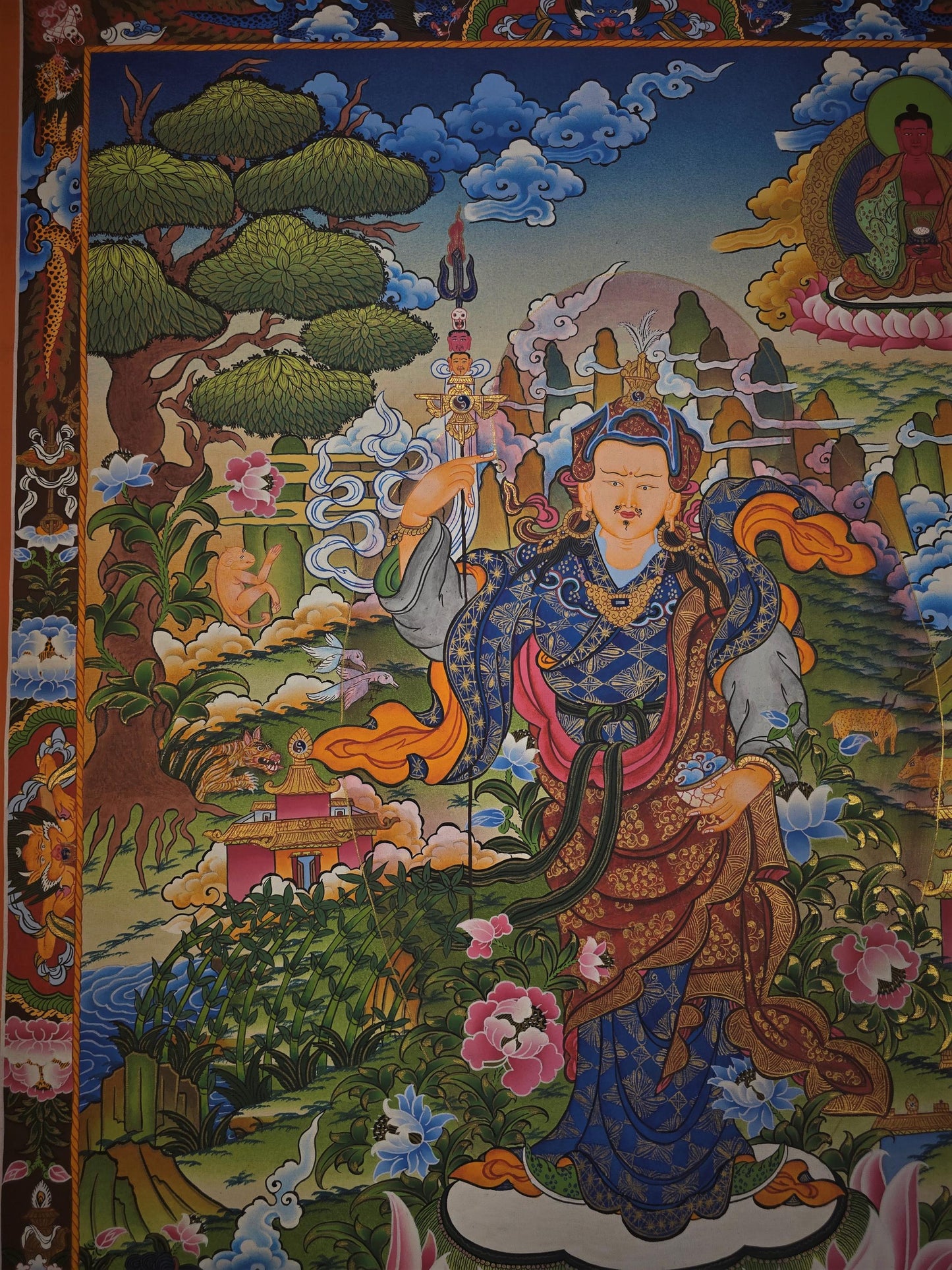 Guru Padmasambhava Zangdok Palri Thangka | Hand-Painted Tibetan Pure Land Art