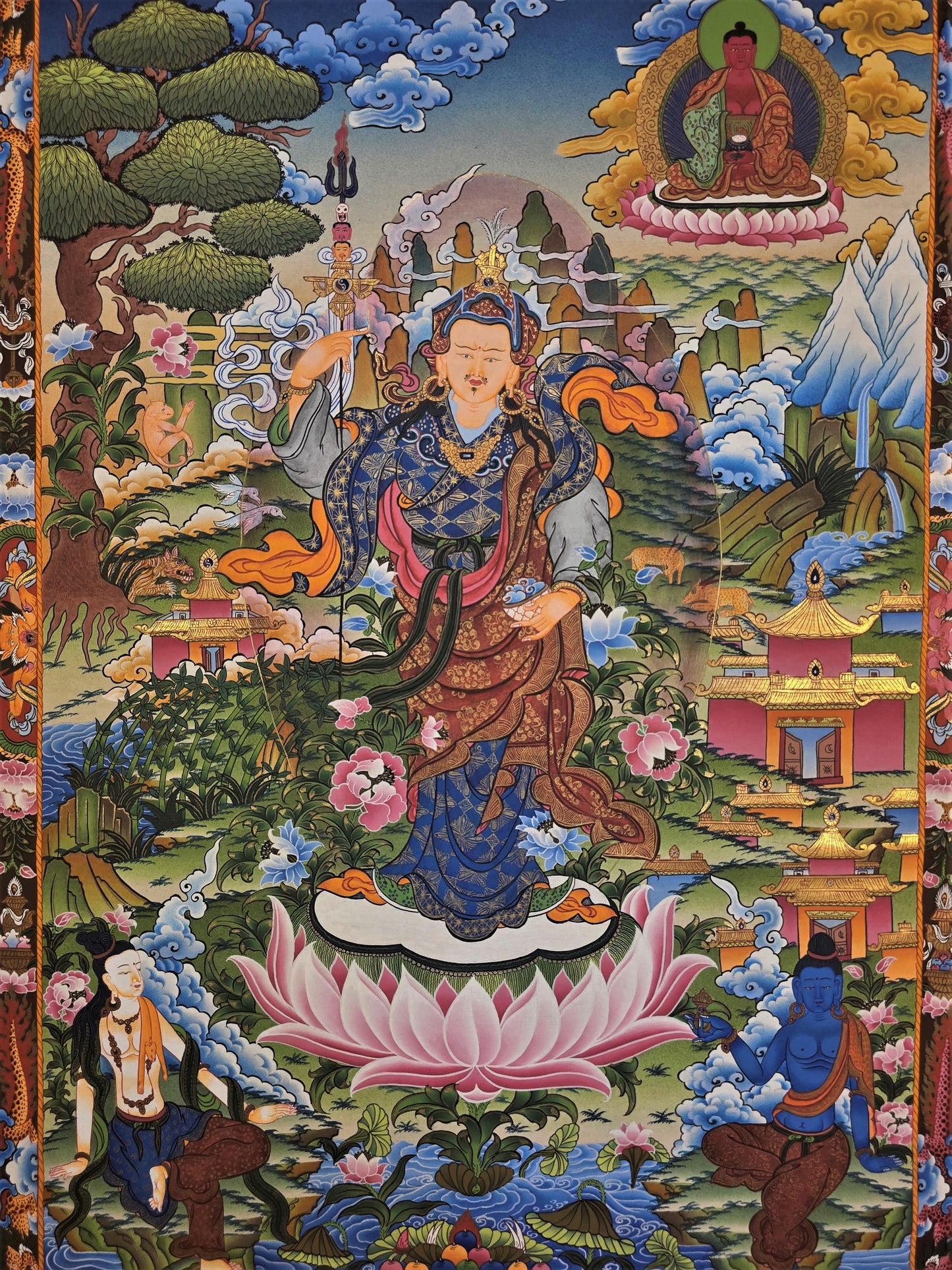Guru Padmasambhava Zangdok Palri Thangka | Hand-Painted Tibetan Pure Land Art