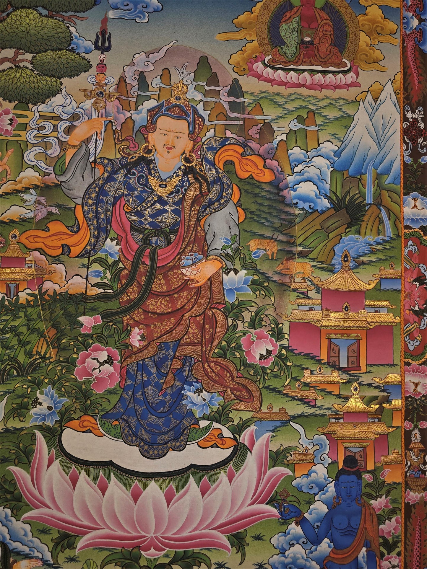 Guru Padmasambhava Zangdok Palri Thangka | Hand-Painted Tibetan Pure Land Art