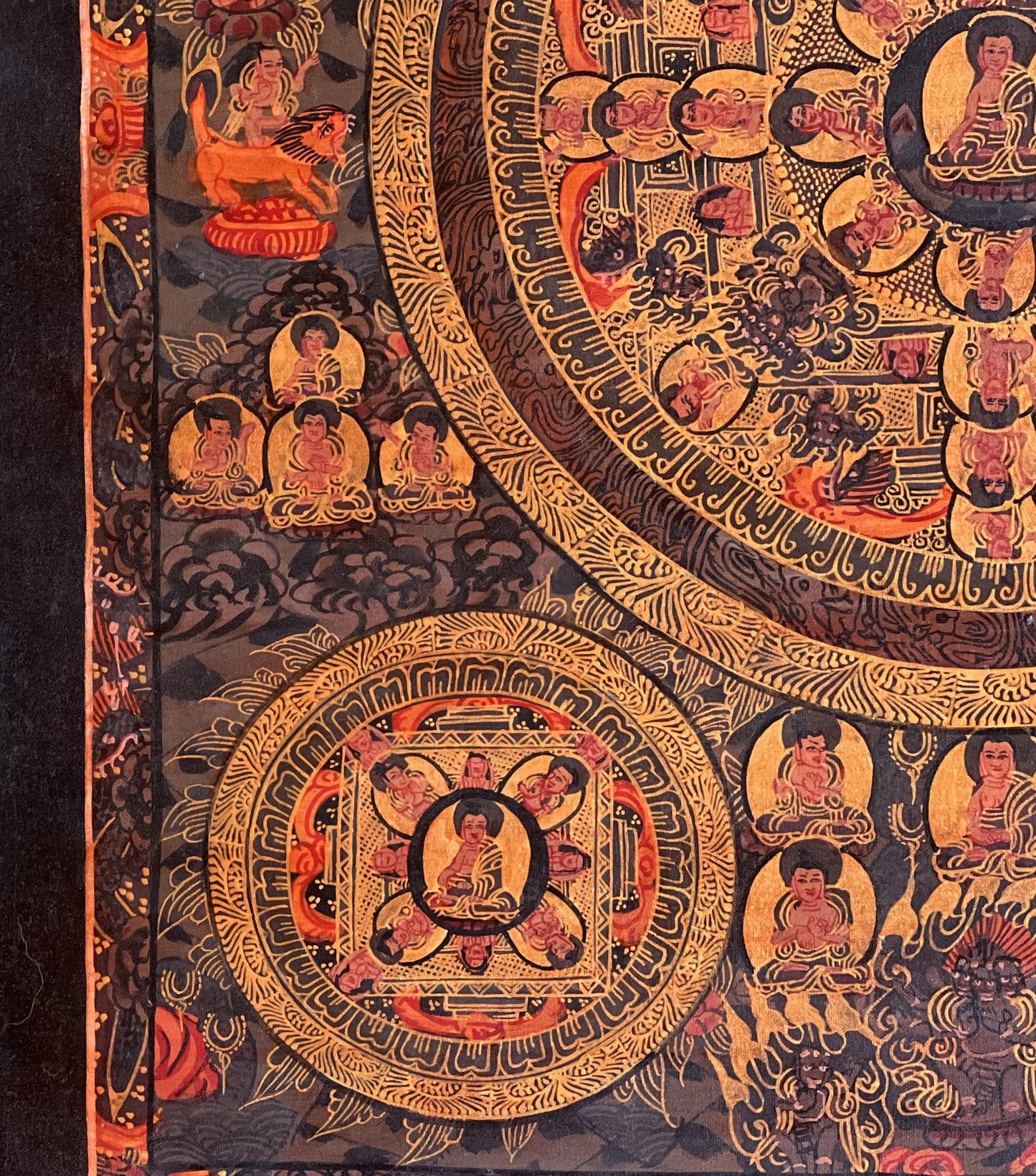Original Hand-Painted Big Circle Buddha Life Mandala Thangka | Oil-Varnished Tibetan Art | Avalokiteshvara Mandala