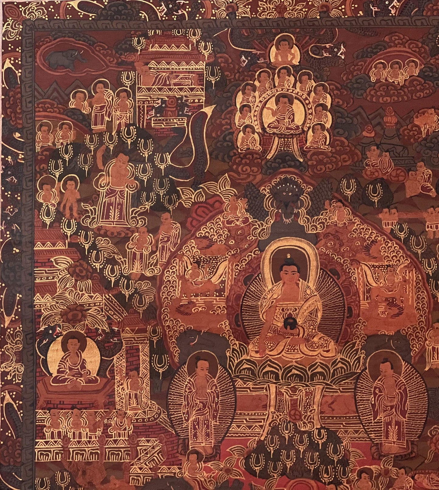 Hand-Painted  Buddha Life Mandala Tibetan Thangka Painting - Semi-Old Oil-Varnished Meditation Art