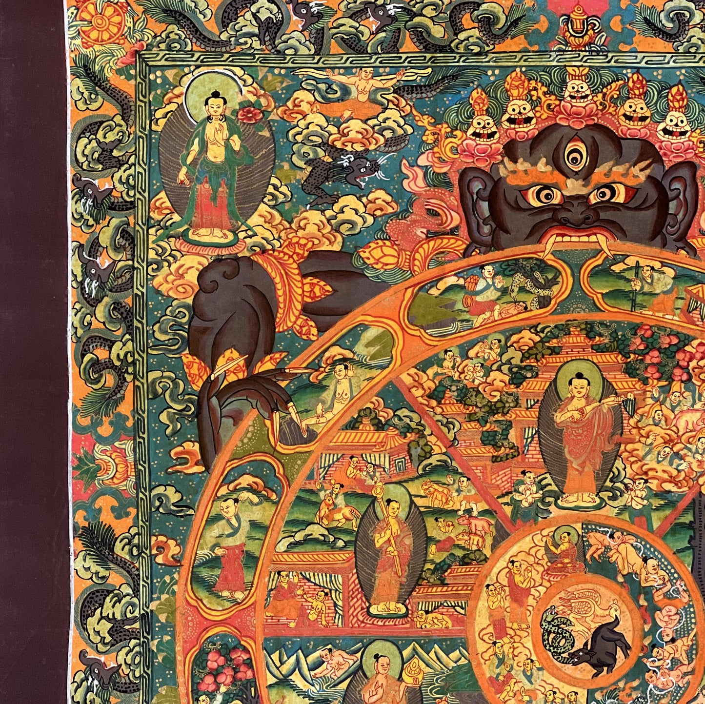 Hand-Painted Wheel of Life Mandala Tibetan Thangka | Buddhist Samsara Art