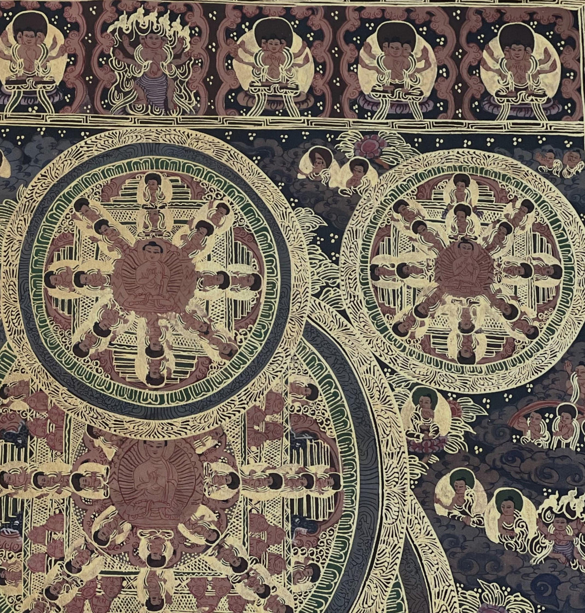 Pancha Buddha Mandala Tibetan Thangka | Big Circle Five Buddha Painting | Master Quality Sacred Art