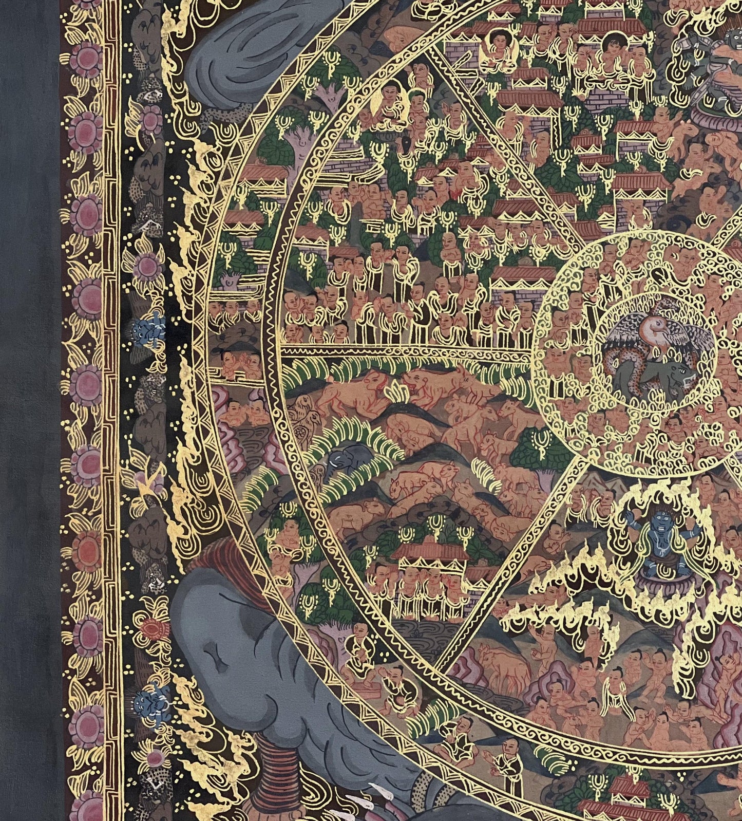 Wheel of Life Large Thangka Painting | Oil Varnished Bhavacakra Mandala