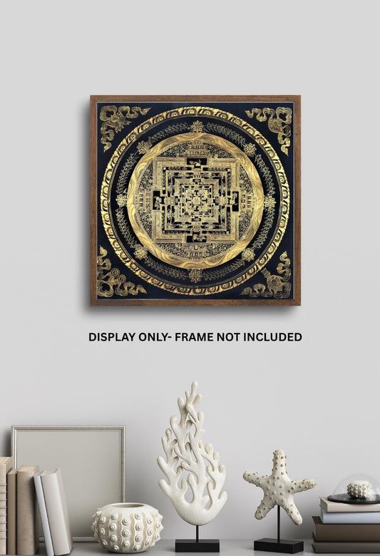 Hand-Painted Black and Gold Kalachakra Mandala Thangka | Tibetan Art