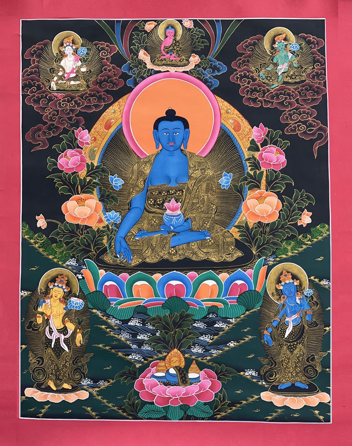 Original Medicine Buddha Thangka | Tibetan Healing Art | Hand-Painted Buddhist Painting | Wall Hanging Meditation Decor