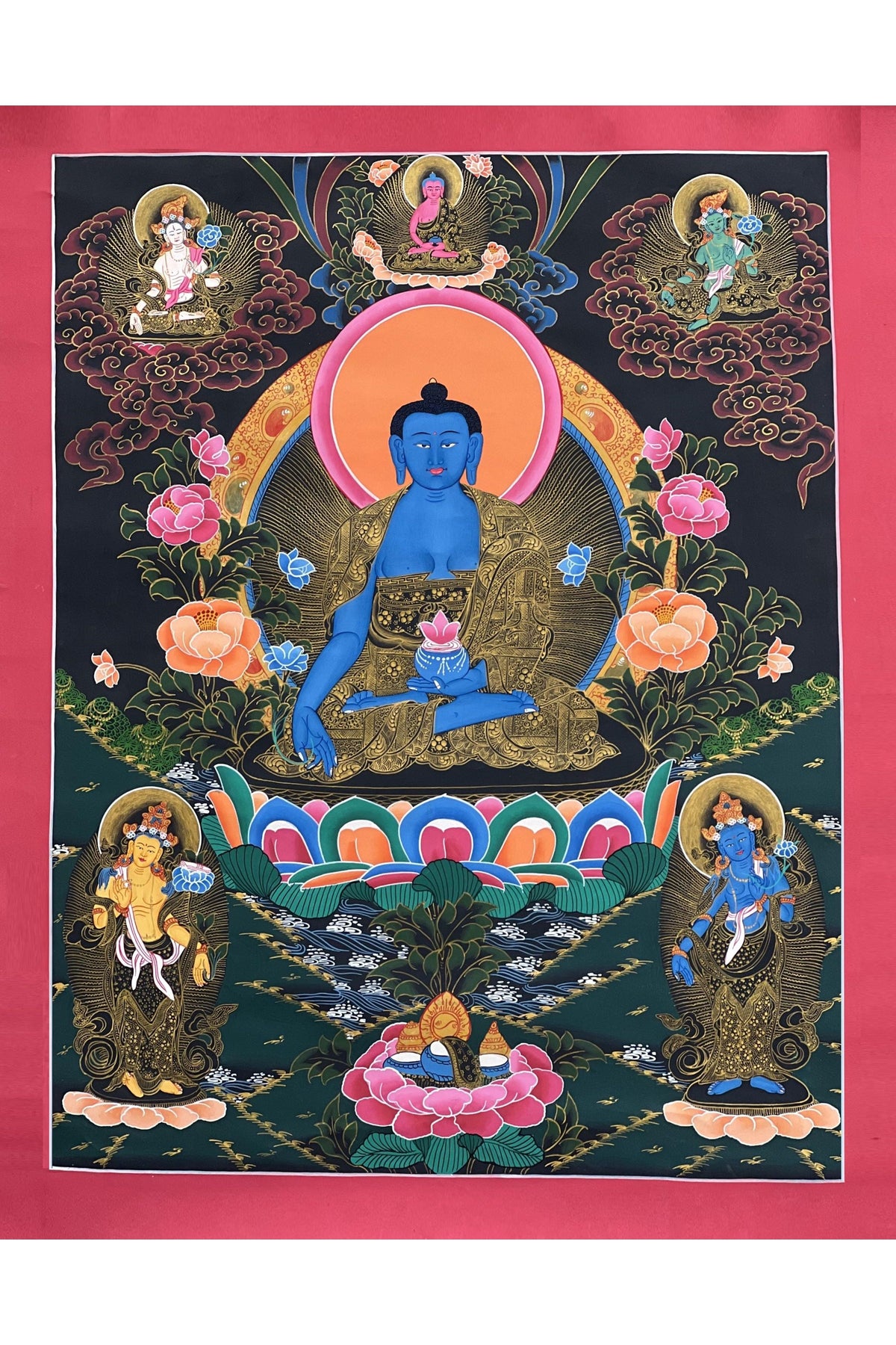 Original Medicine Buddha Thangka | Tibetan Healing Art | Hand-Painted Buddhist Painting | Wall Hanging Meditation Decor