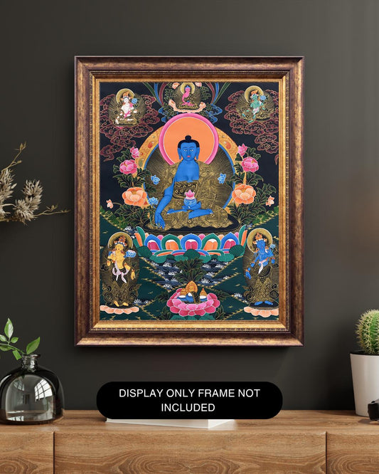 Original Medicine Buddha Thangka | Tibetan Healing Art | Hand-Painted Buddhist Painting | Wall Hanging Meditation Decor