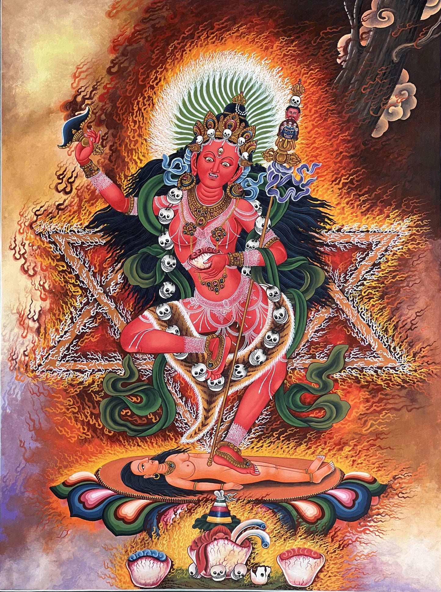 Original Hand-Painted Vajravarahi Thangka – Dorje Phagmo Female Buddha, Newari Paubha Art from Nepal